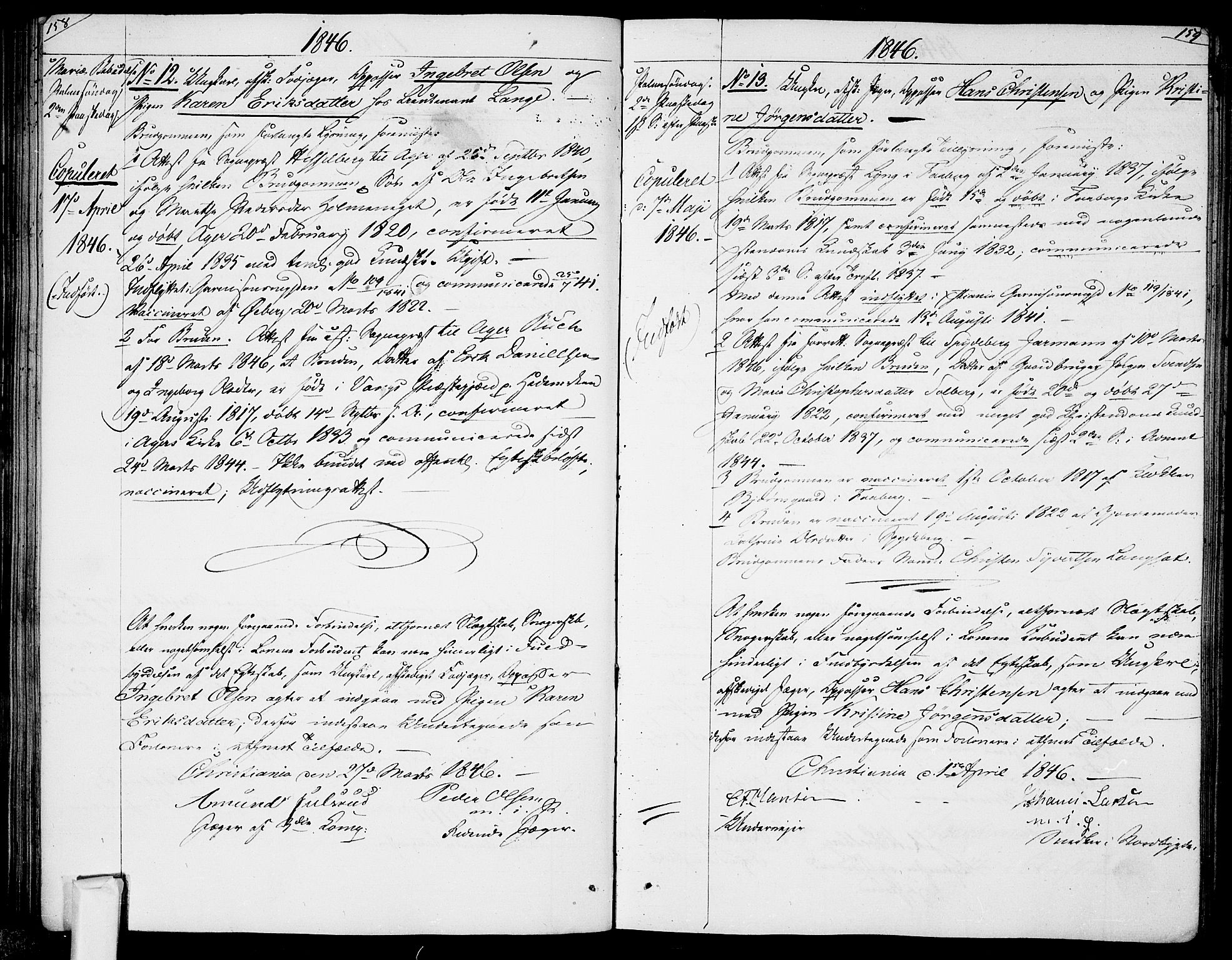 Garnisonsmenigheten Kirkebøker, AV/SAO-A-10846/H/Ha/L0005: Banns register no. I 5, 1844-1856, p. 158-159