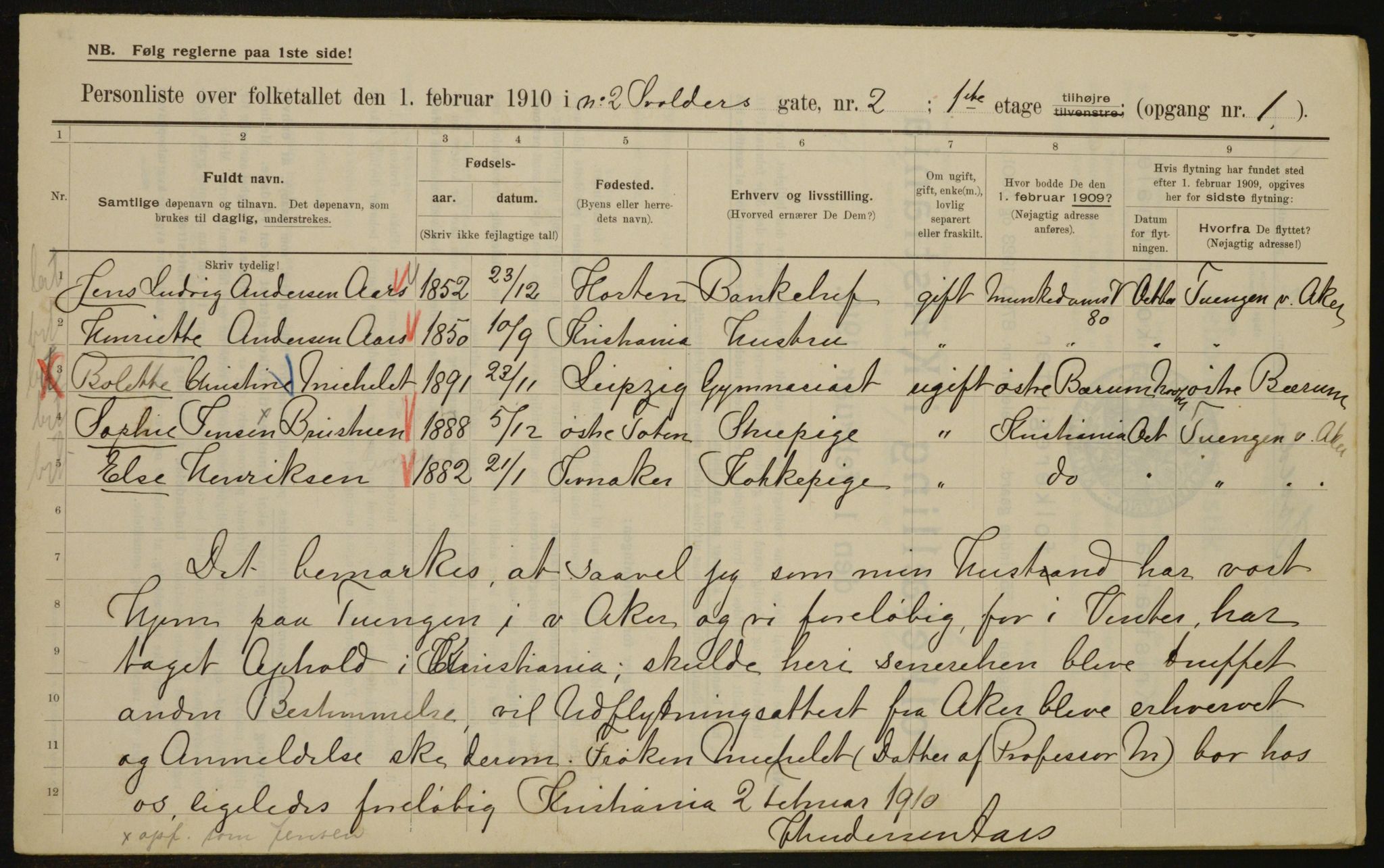 OBA, Municipal Census 1910 for Kristiania, 1910, p. 100710