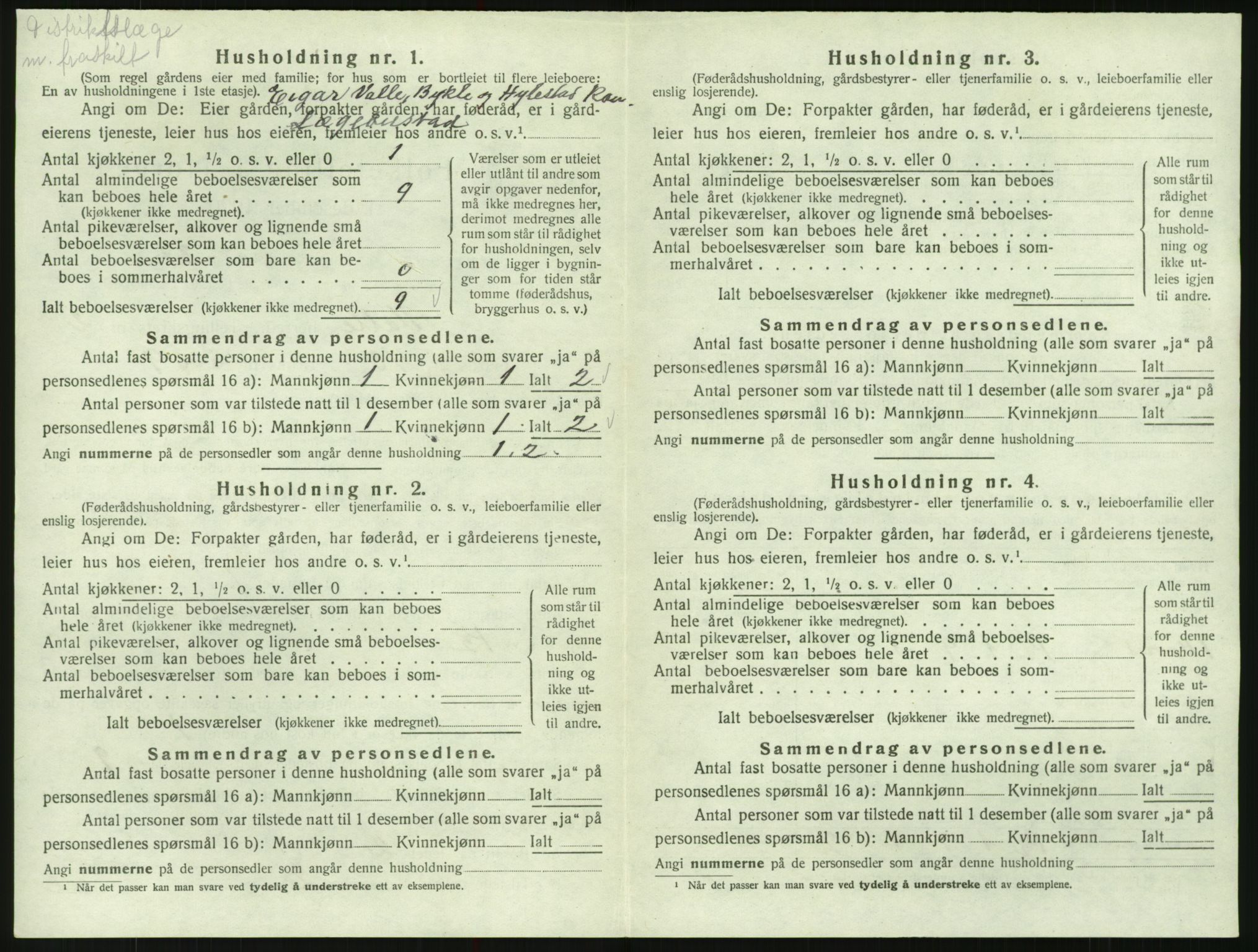 SAK, 1920 census for Valle, 1920, p. 190