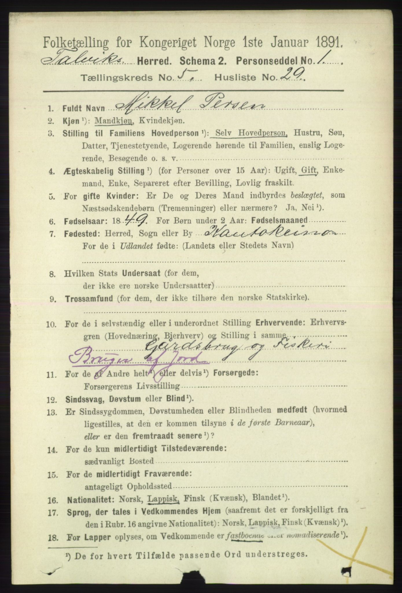 RA, 1891 census for 2013 Talvik, 1891, p. 1521