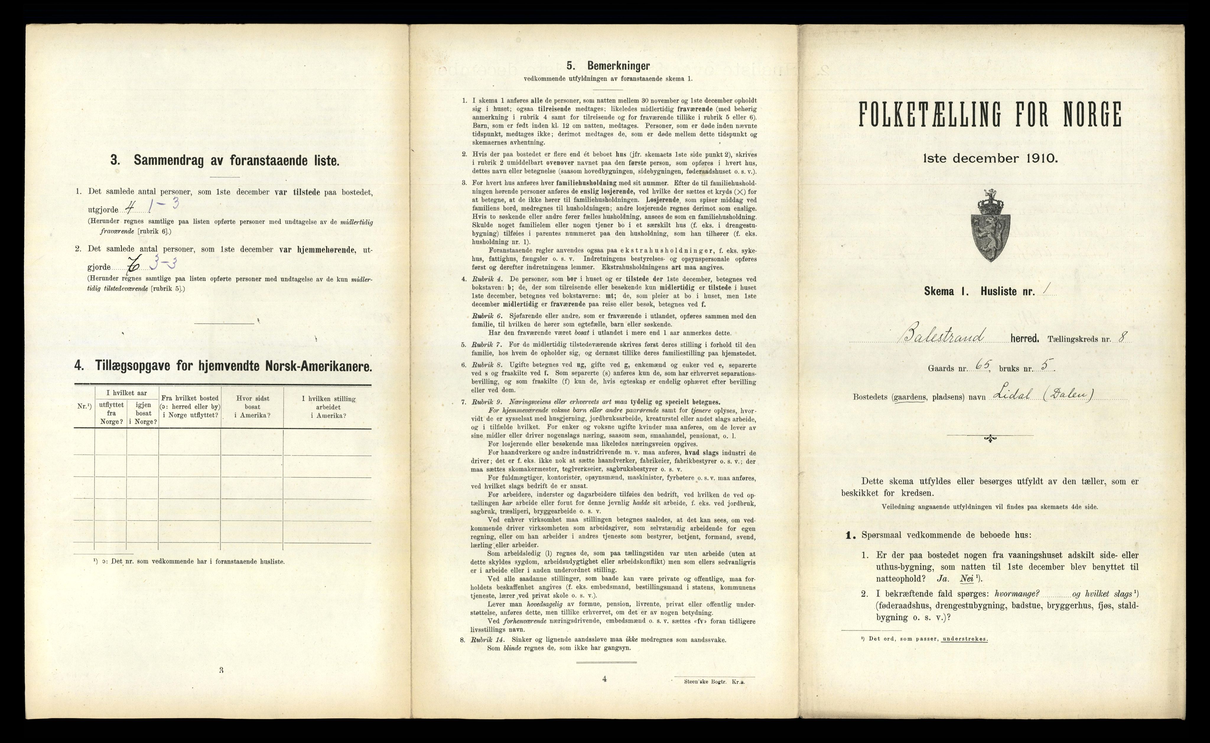 RA, 1910 census for Balestrand, 1910, p. 502