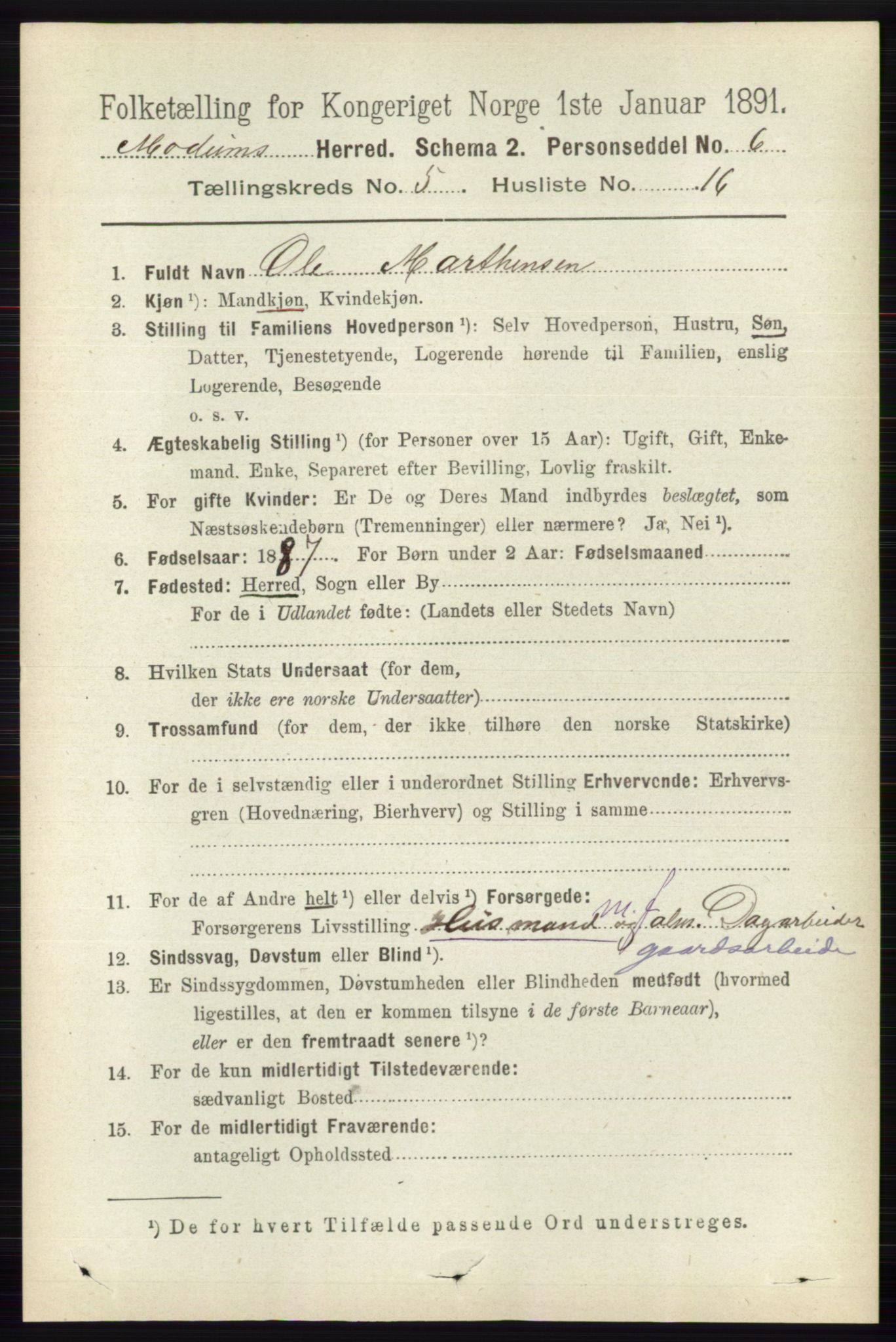 RA, 1891 census for 0623 Modum, 1891, p. 1563