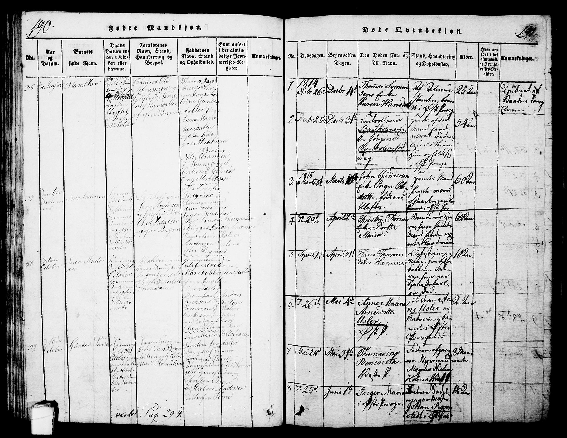 Porsgrunn kirkebøker , SAKO/A-104/G/Gb/L0001: Parish register (copy) no. II 1, 1817-1828, p. 190-191