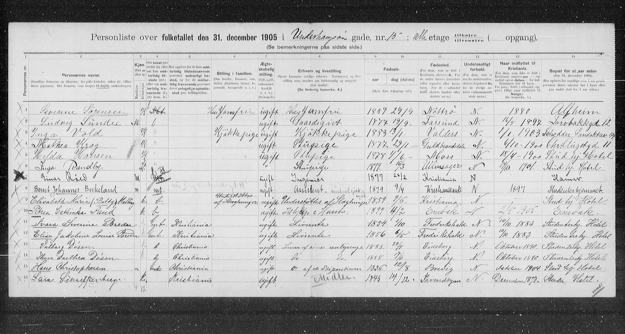 OBA, Municipal Census 1905 for Kristiania, 1905, p. 62968