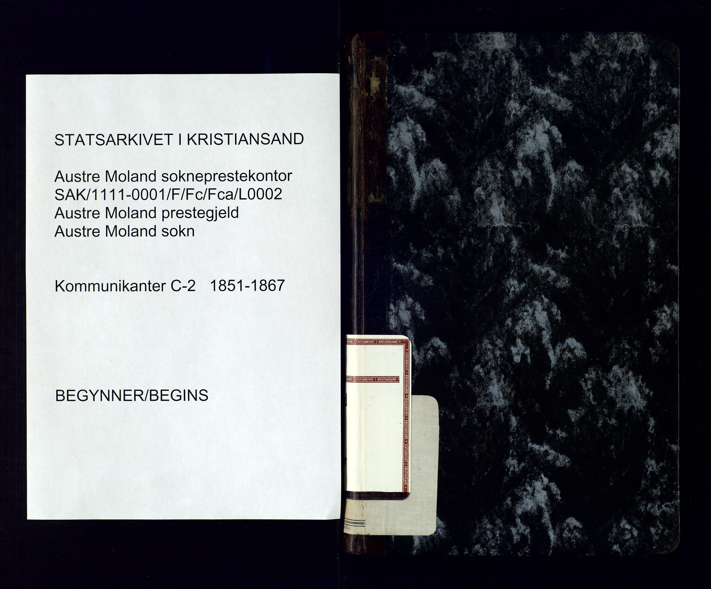 Austre Moland sokneprestkontor, AV/SAK-1111-0001/F/Fc/Fca/L0002: Communicants register no. C-2, 1851-1867
