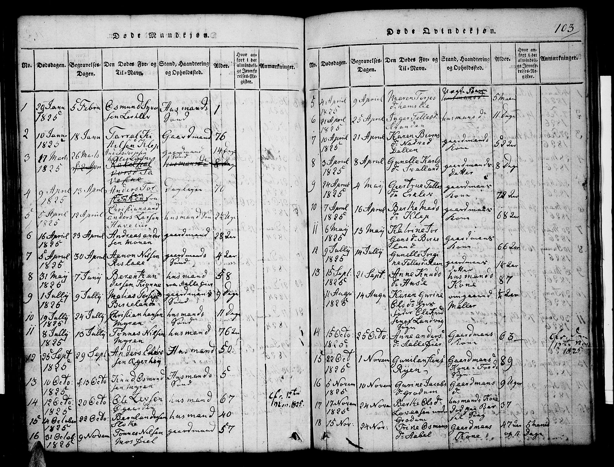 Tveit sokneprestkontor, AV/SAK-1111-0043/F/Fb/L0001: Parish register (copy) no. B 1, 1820-1834, p. 103