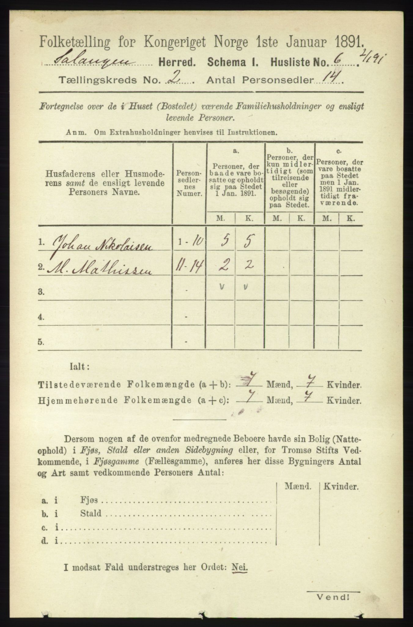 RA, 1891 census for 1921 Salangen, 1891, p. 480