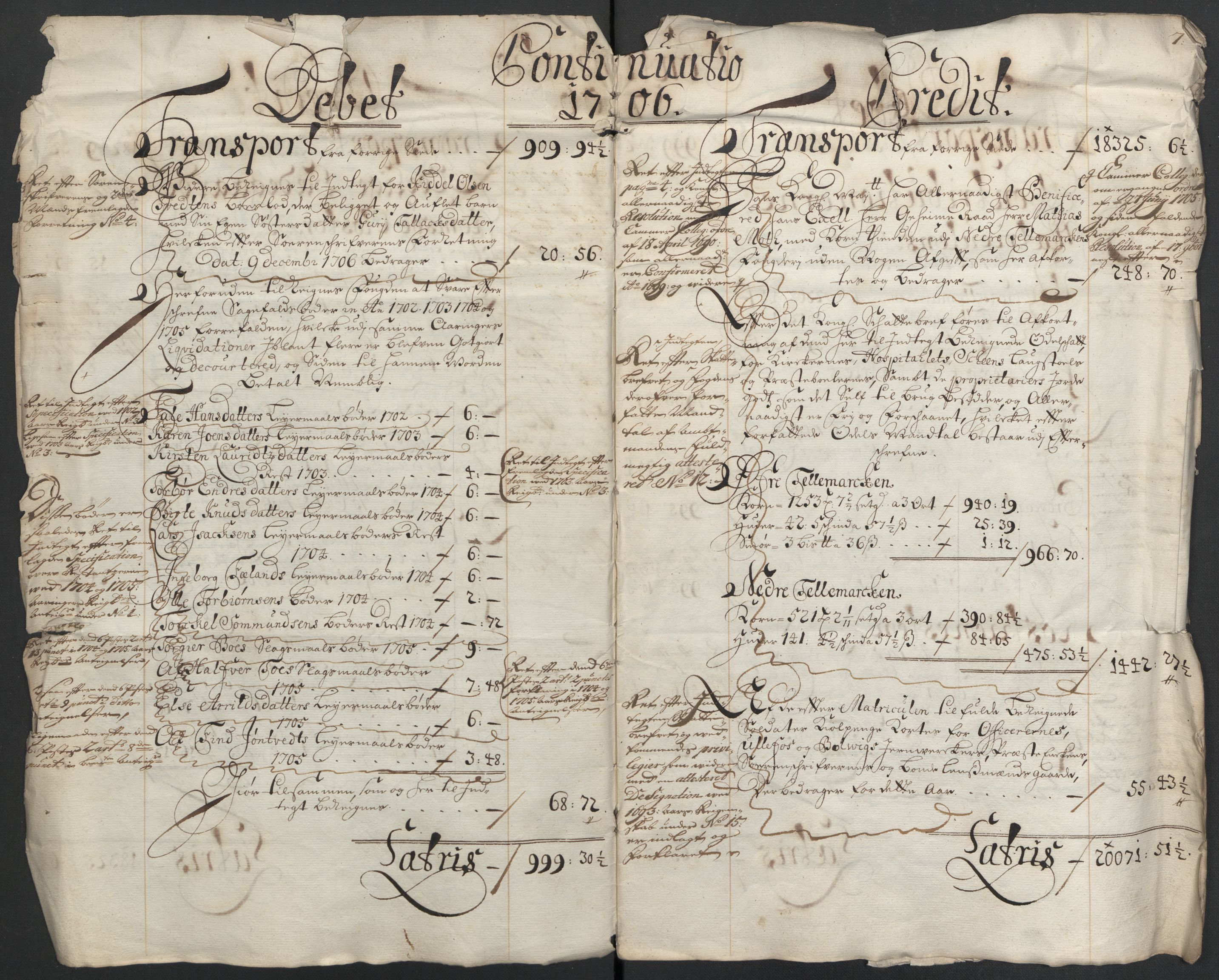 Rentekammeret inntil 1814, Reviderte regnskaper, Fogderegnskap, AV/RA-EA-4092/R36/L2116: Fogderegnskap Øvre og Nedre Telemark og Bamble, 1706-1707, p. 6