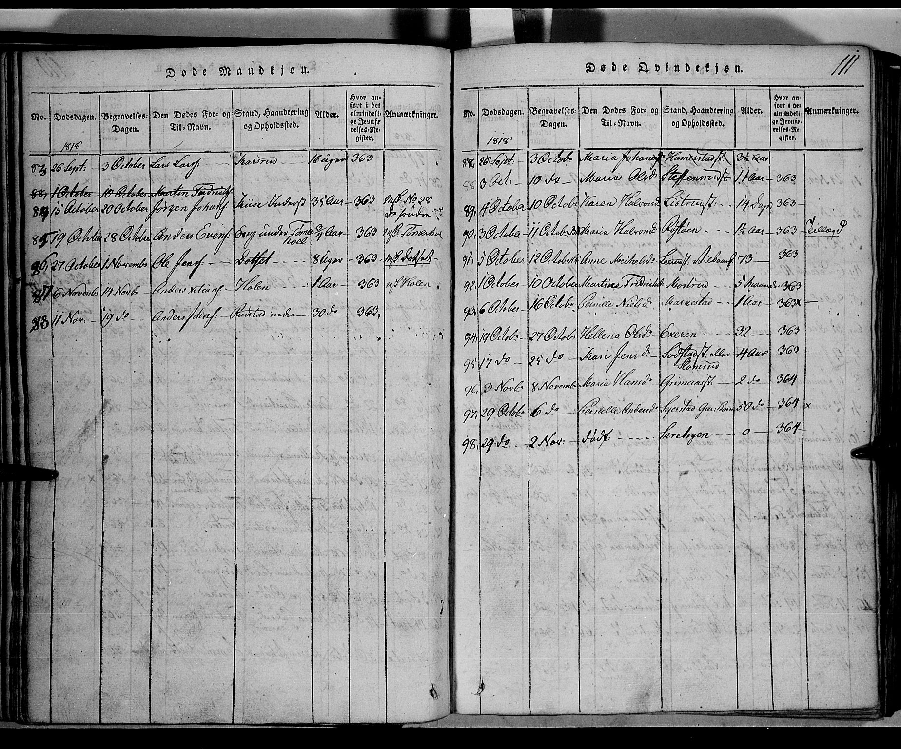 Toten prestekontor, SAH/PREST-102/H/Ha/Hab/L0001: Parish register (copy) no. 1, 1814-1820, p. 111