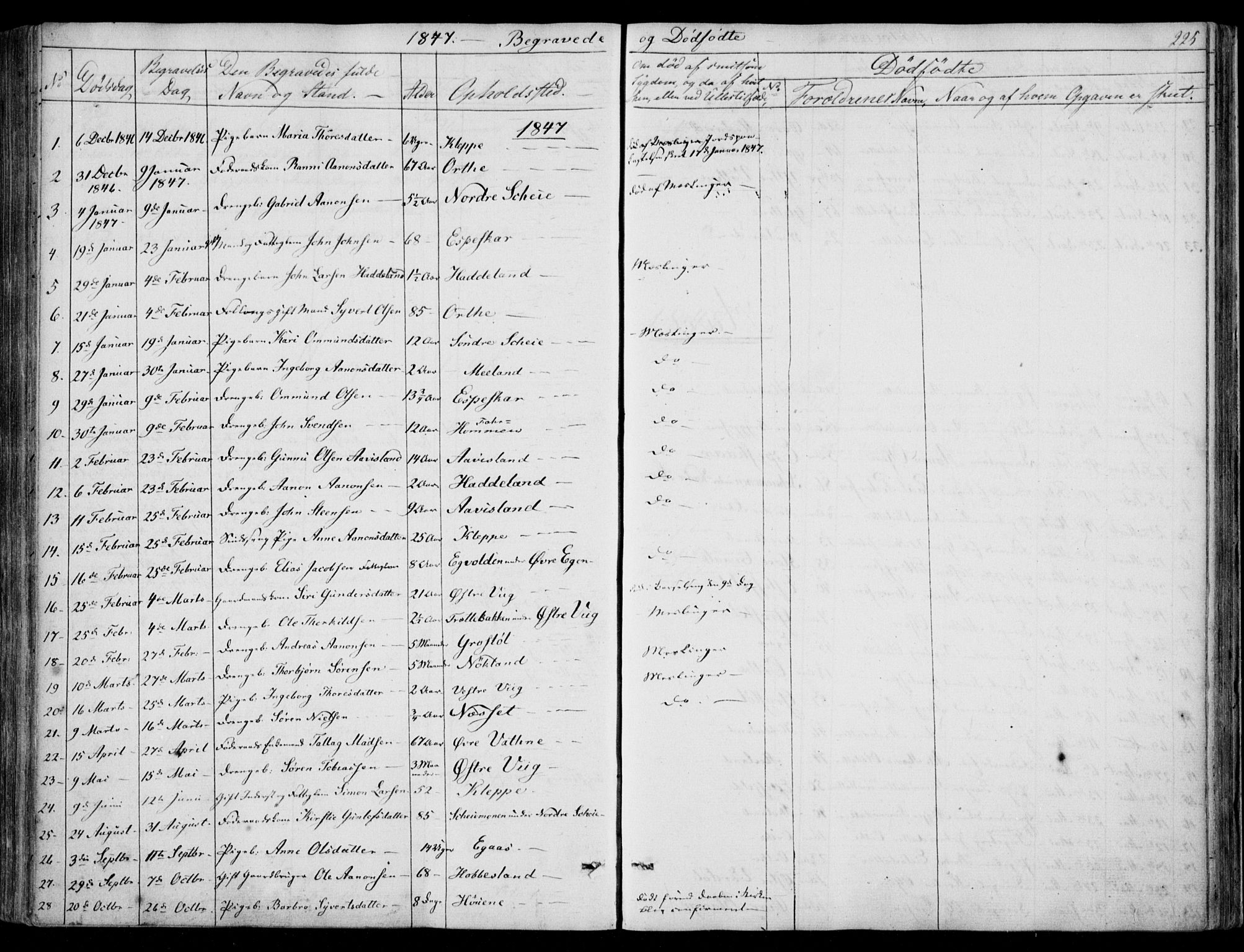 Hægebostad sokneprestkontor, AV/SAK-1111-0024/F/Fa/Fab/L0002: Parish register (official) no. A 2, 1836-1872, p. 225