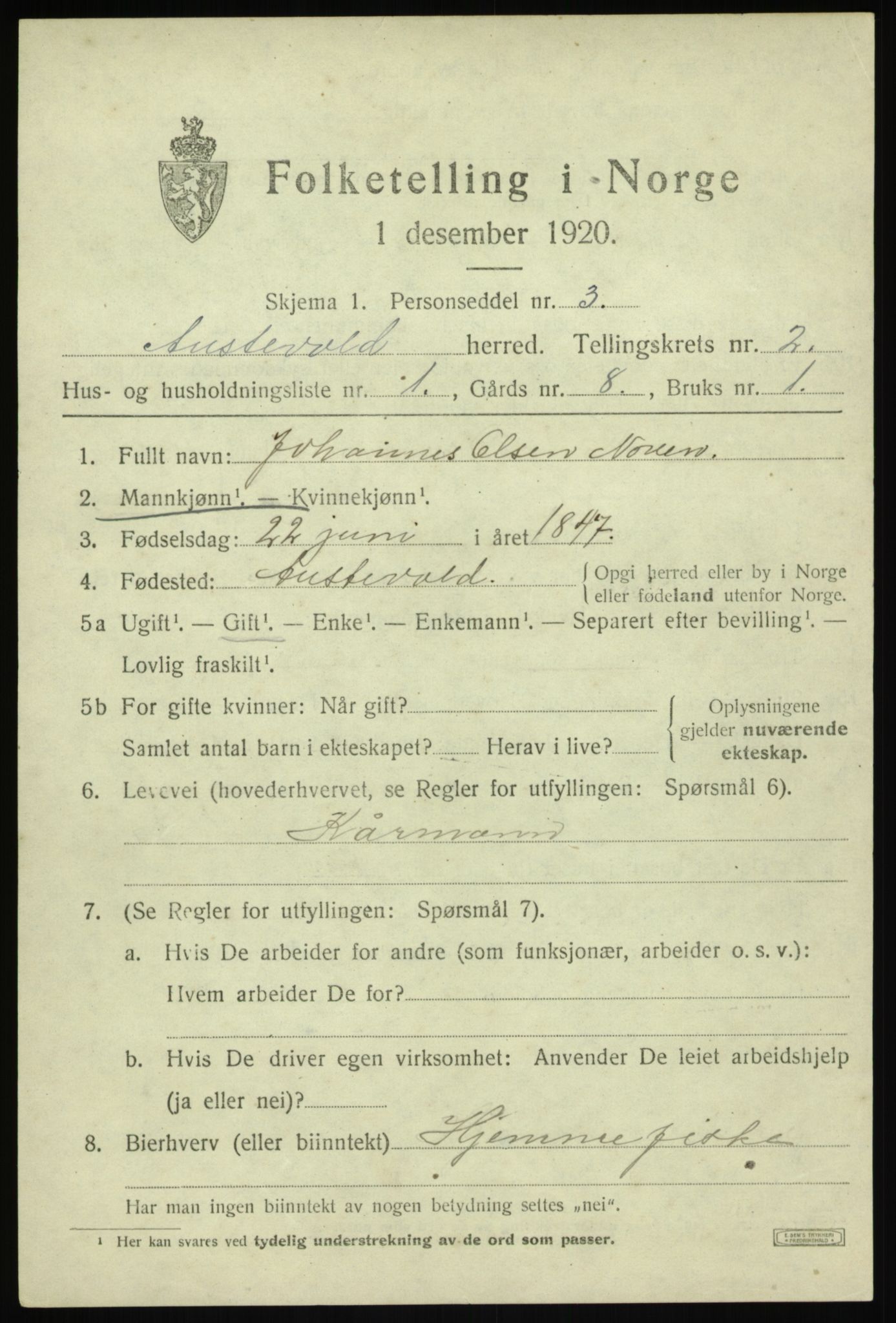 SAB, 1920 census for Austevoll, 1920, p. 1566