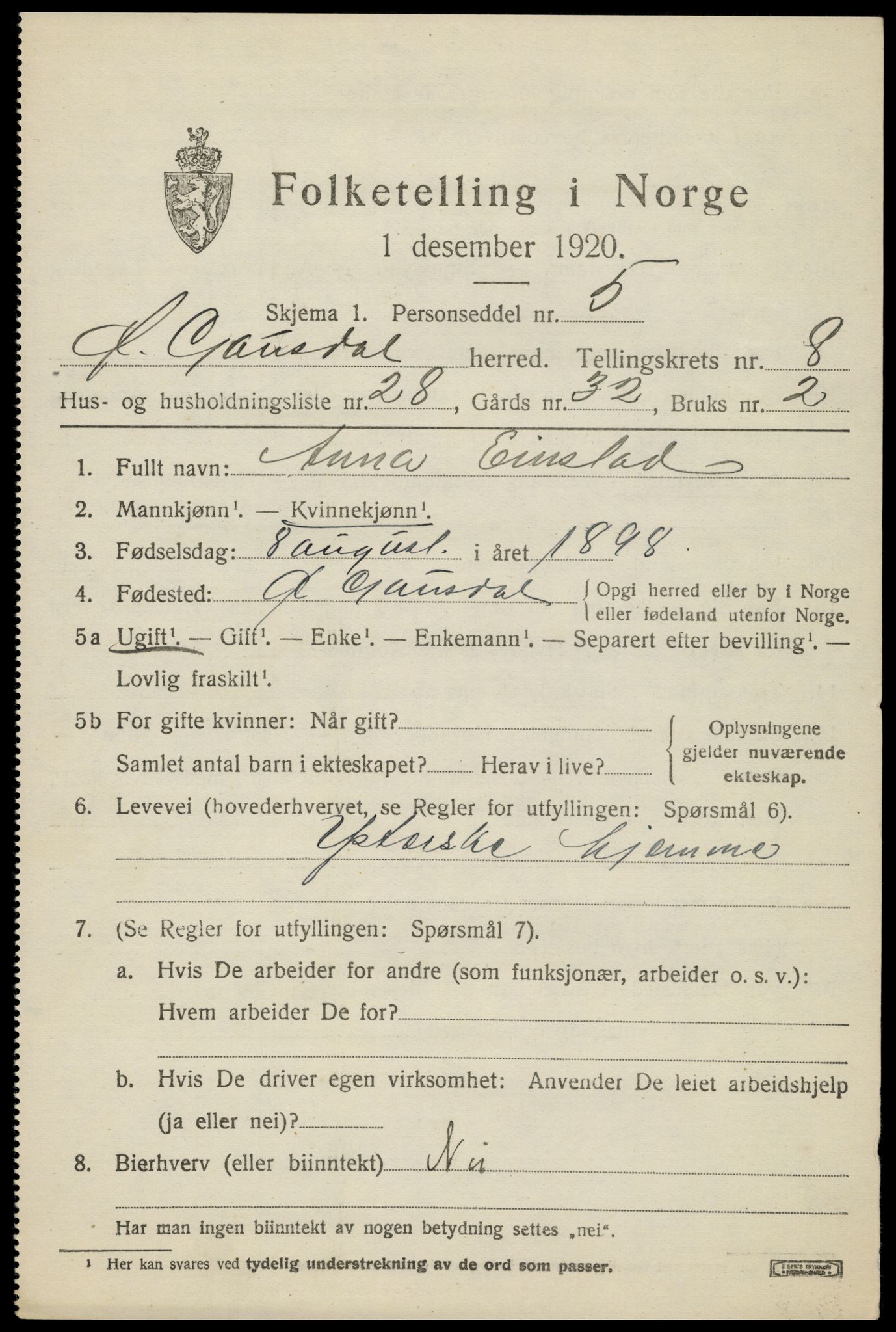 SAH, 1920 census for Østre Gausdal, 1920, p. 4914