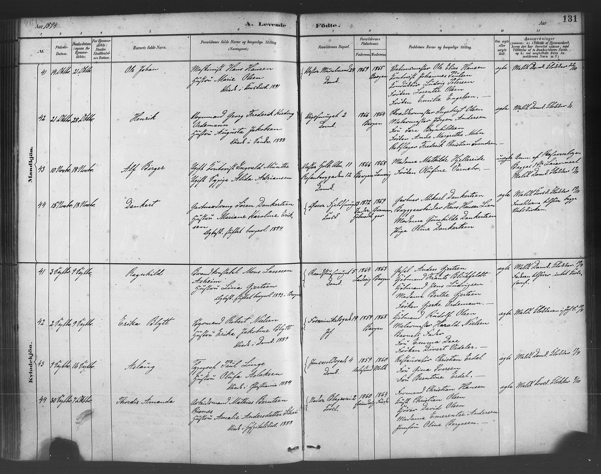Fødselsstiftelsens sokneprestembete*, SAB/-: Parish register (official) no. A 2, 1884-1900, p. 131
