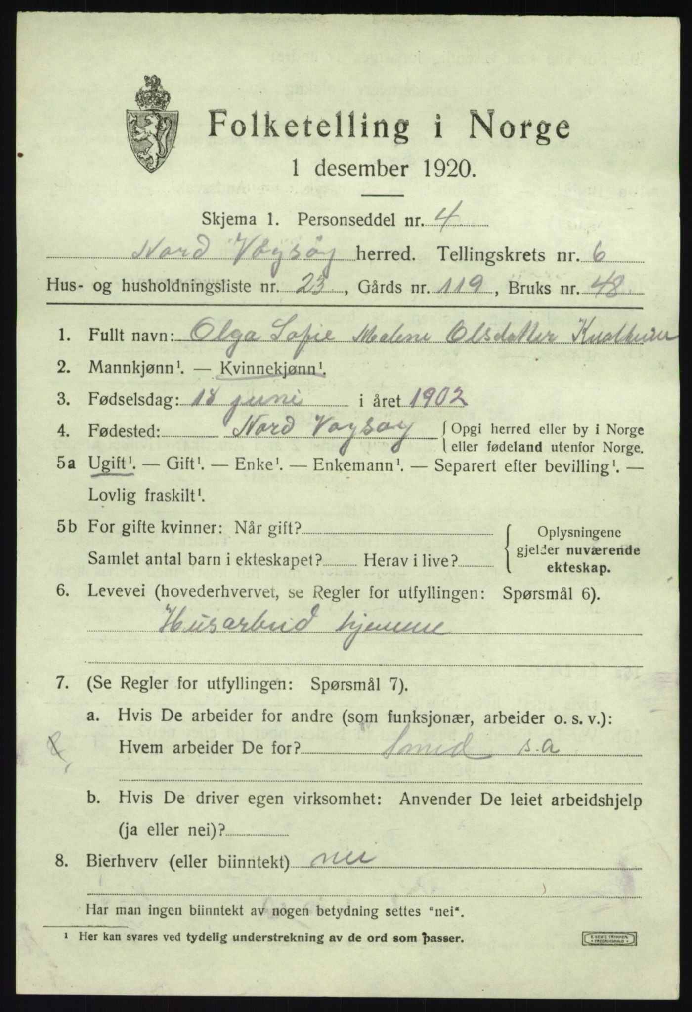 SAB, 1920 census for Nord-Vågsøy, 1920, p. 2530