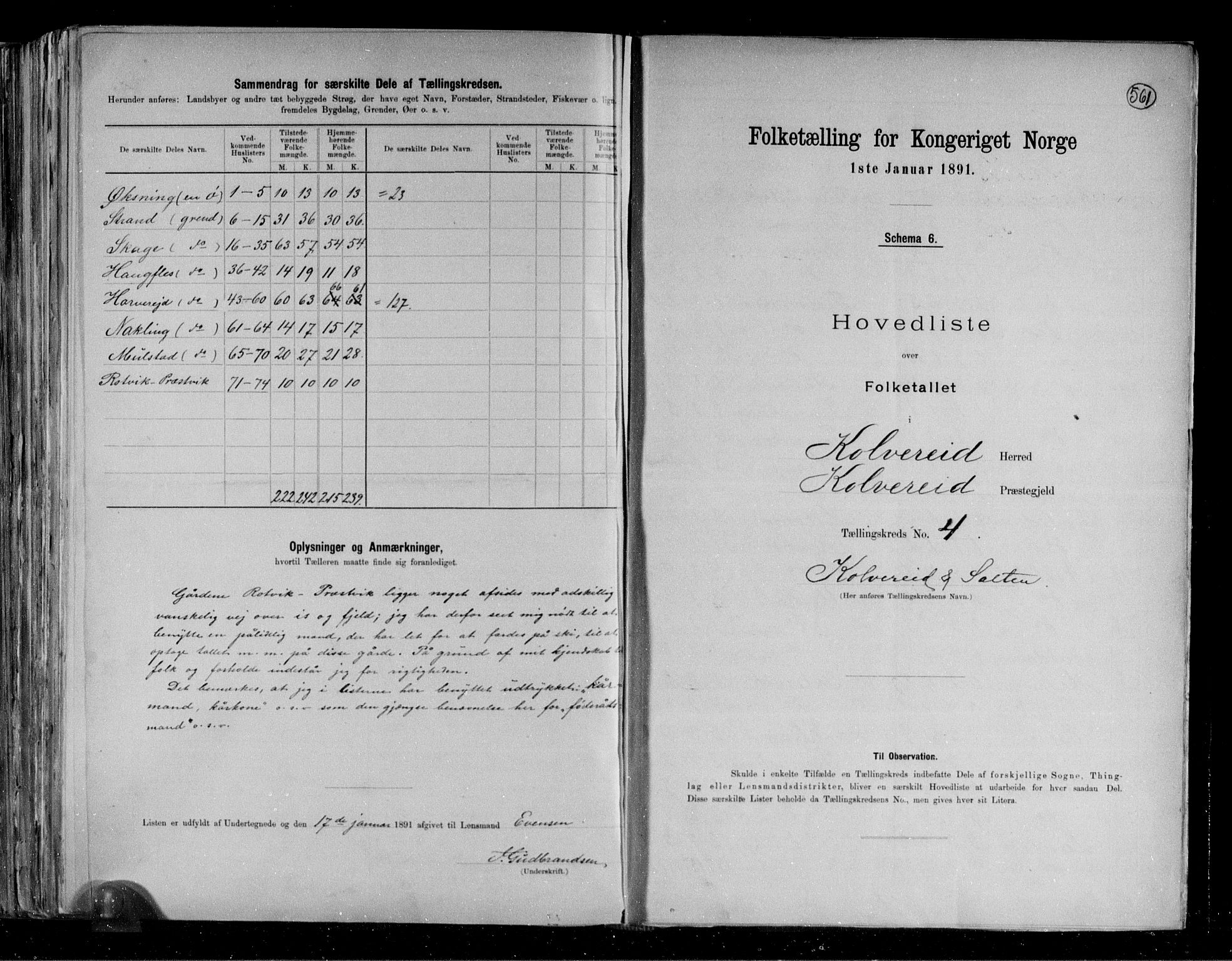 RA, 1891 census for 1752 Kolvereid, 1891, p. 11