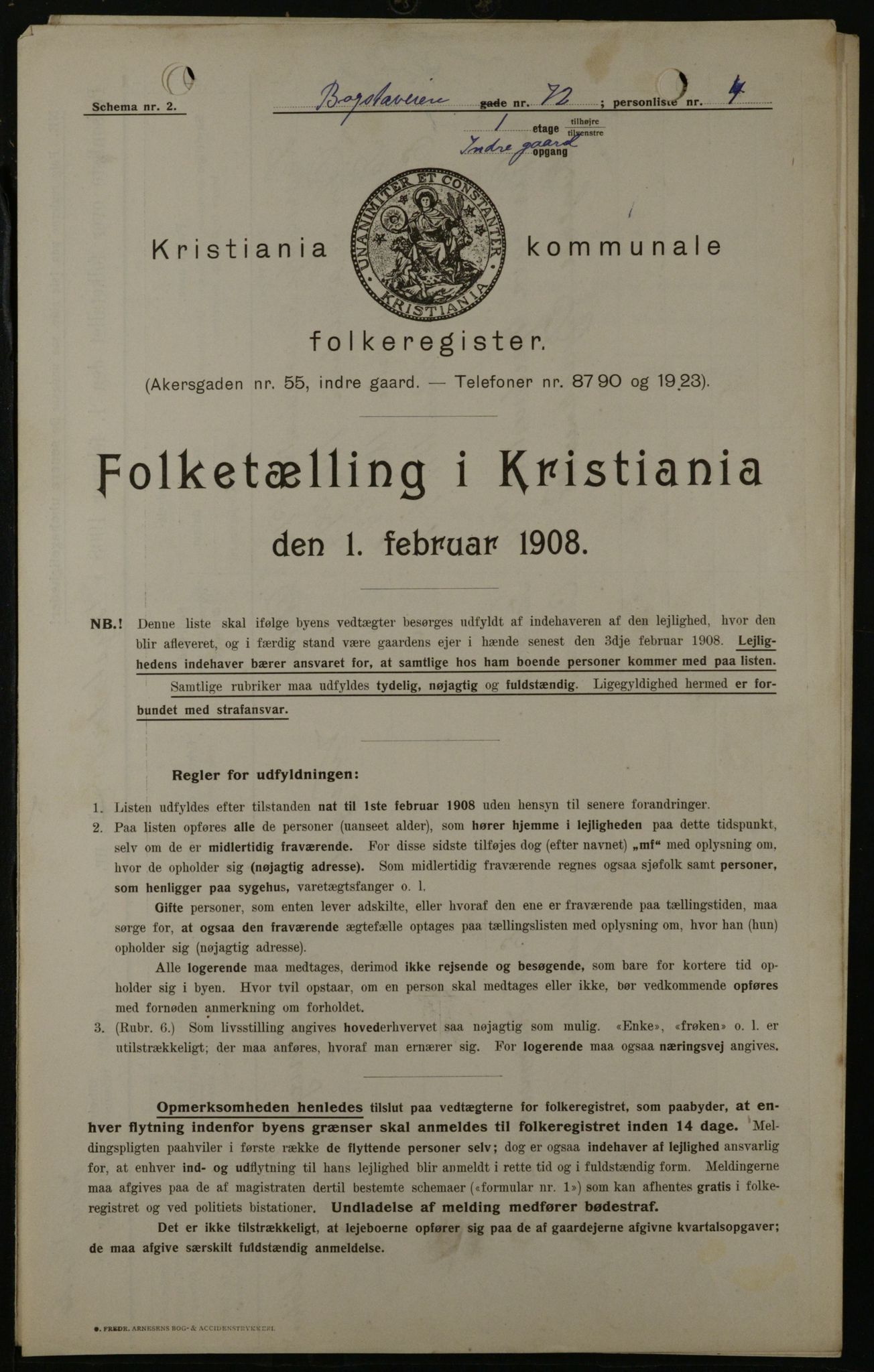 OBA, Municipal Census 1908 for Kristiania, 1908, p. 7395