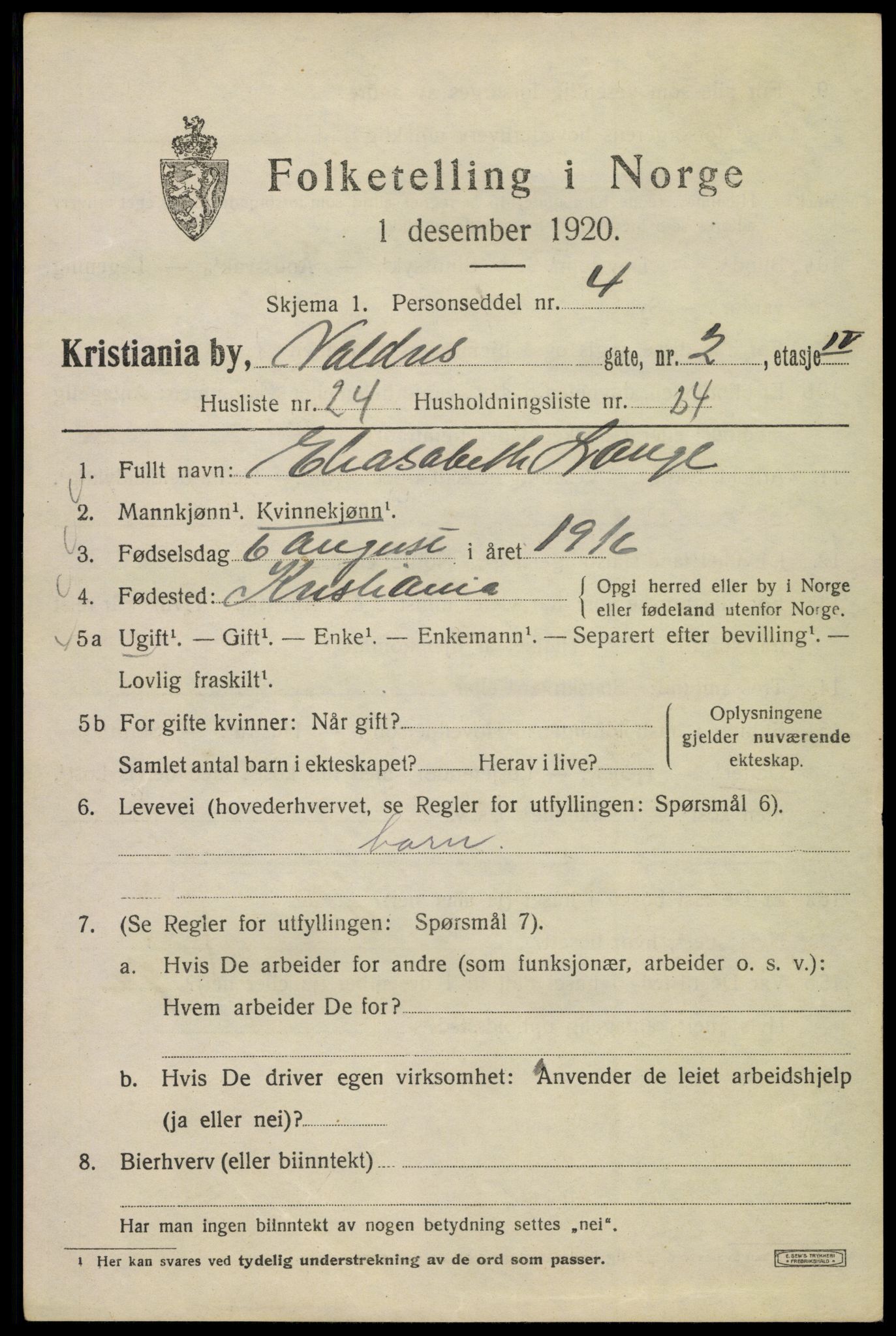 SAO, 1920 census for Kristiania, 1920, p. 627751