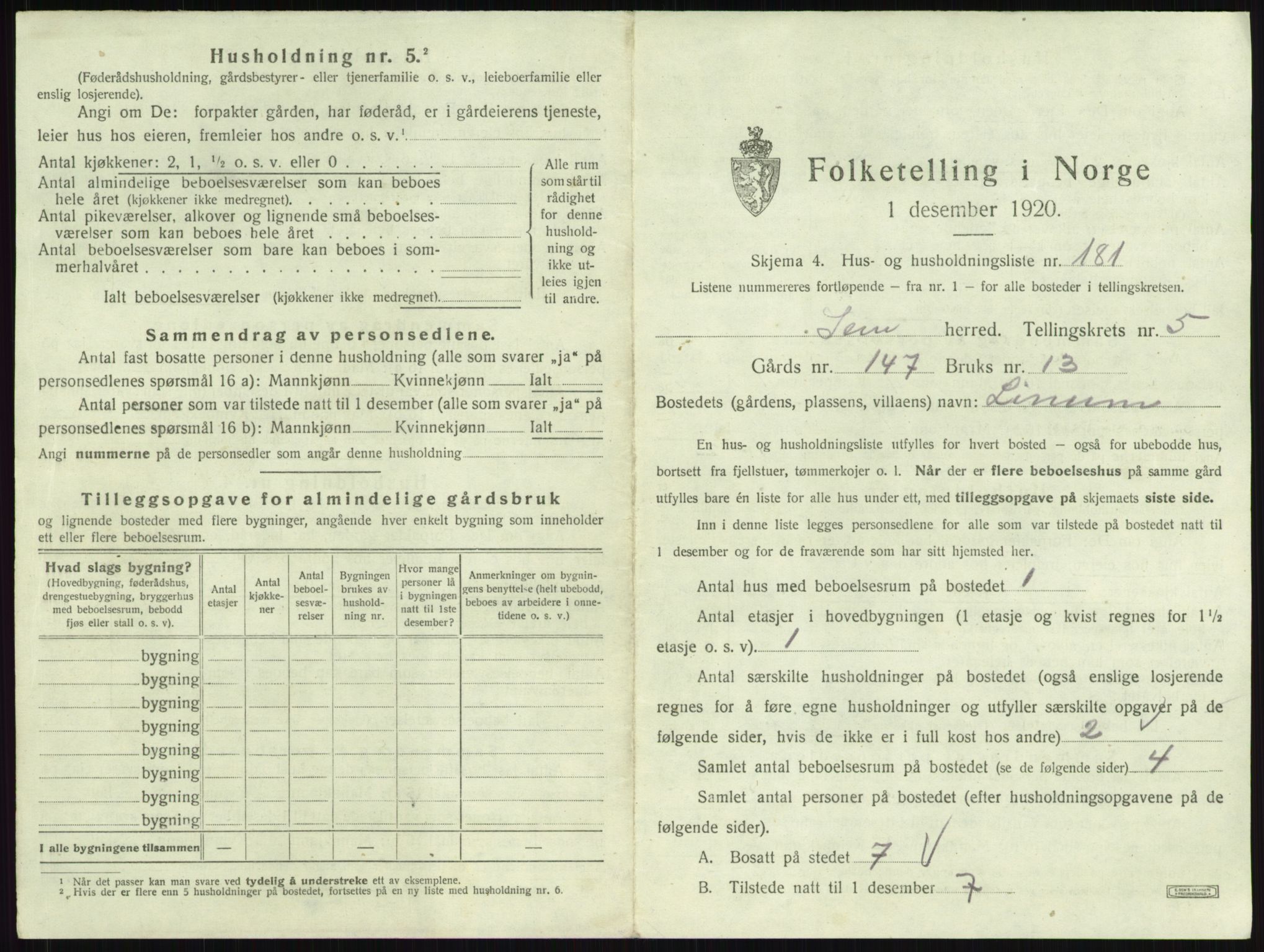 SAKO, 1920 census for Sem, 1920, p. 1254