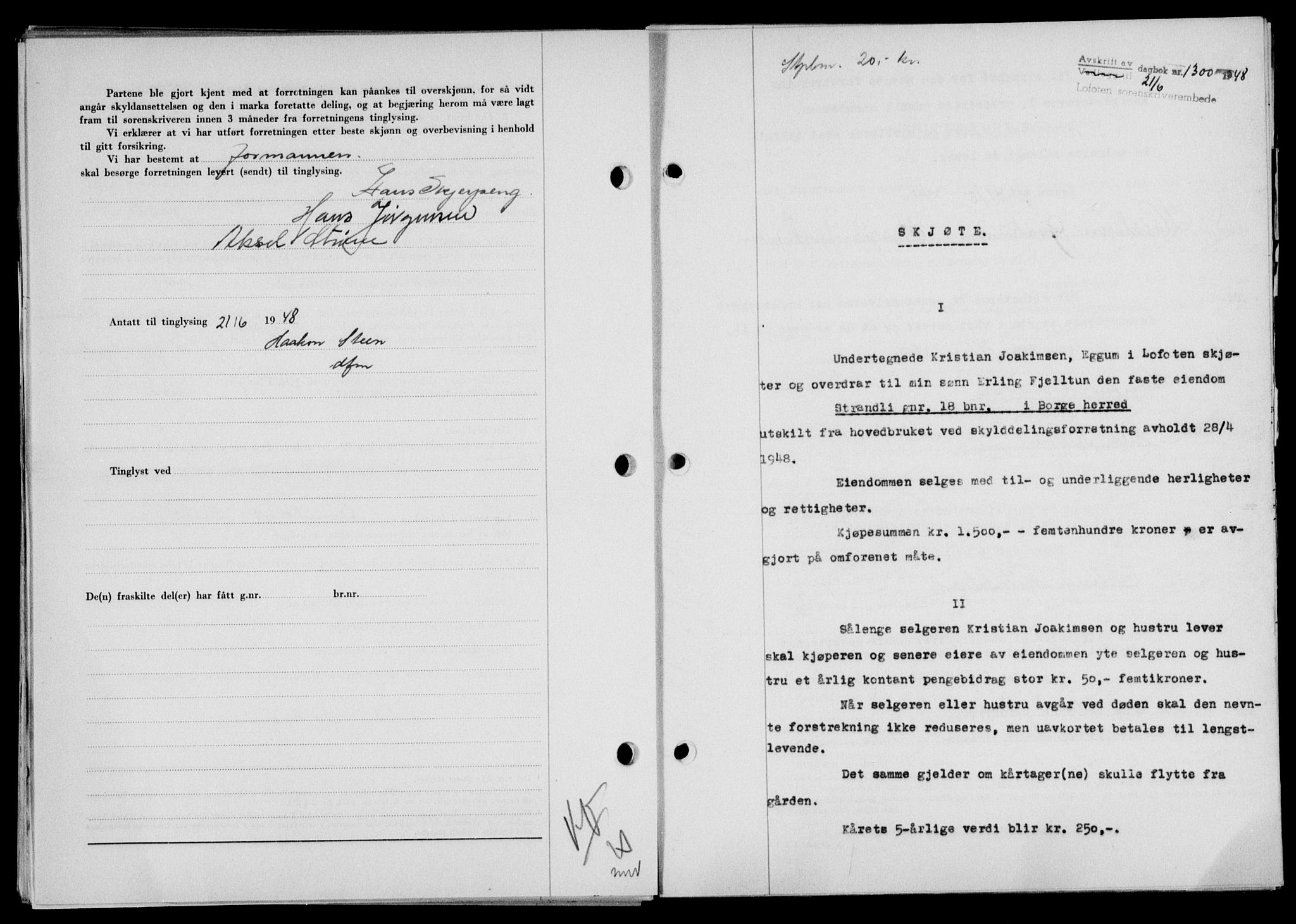 Lofoten sorenskriveri, SAT/A-0017/1/2/2C/L0018a: Mortgage book no. 18a, 1948-1948, Diary no: : 1300/1948