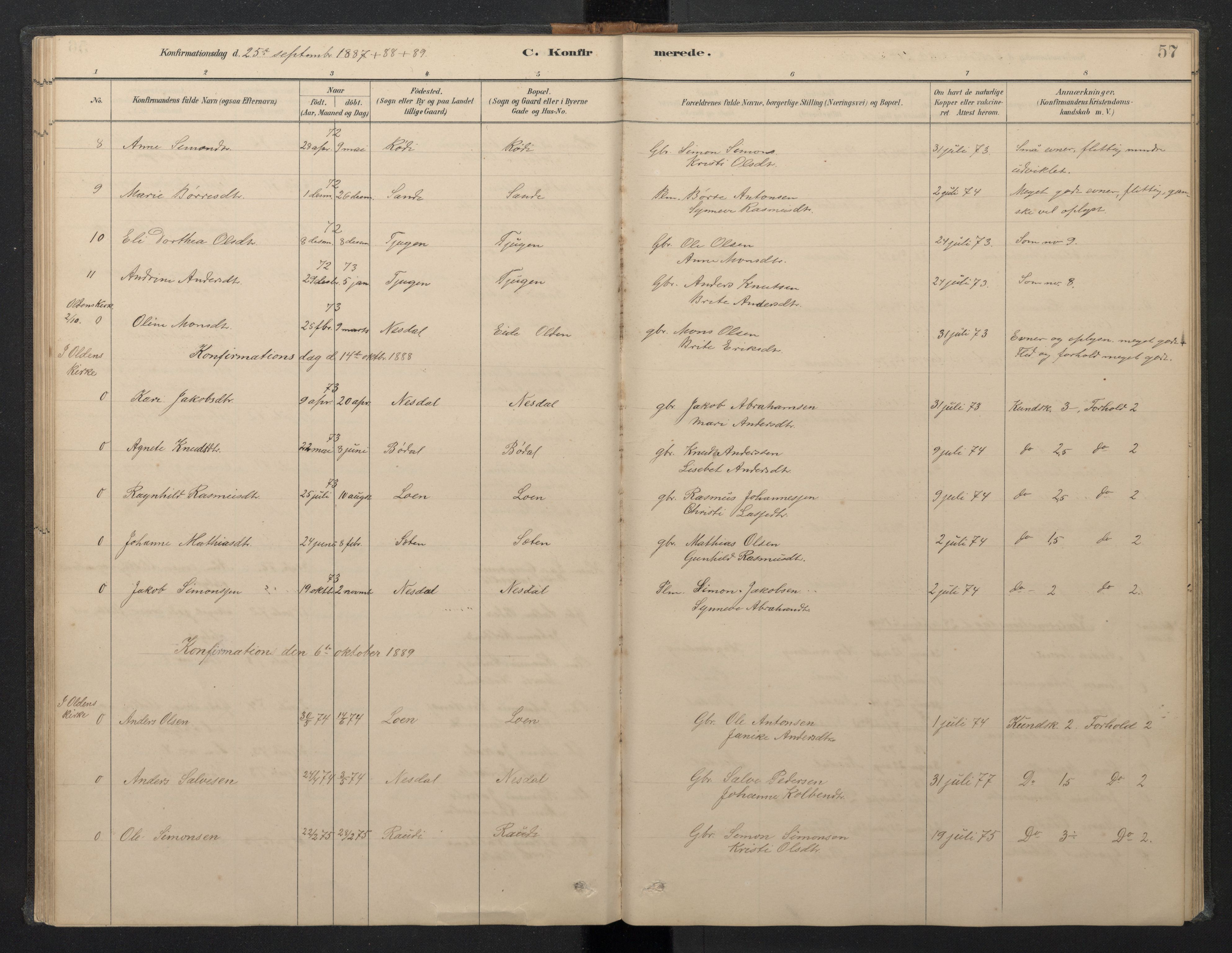 Stryn Sokneprestembete, AV/SAB-A-82501: Parish register (copy) no. B 3, 1881-1918, p. 56b-57a