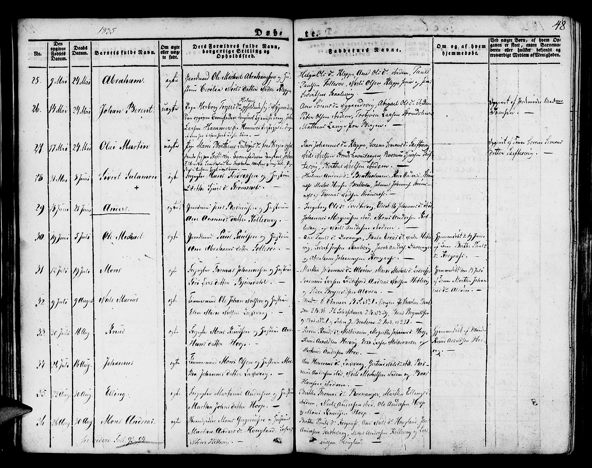 Askøy Sokneprestembete, SAB/A-74101/H/Ha/Haa/Haaa/L0004: Parish register (official) no. A 4, 1825-1845, p. 48