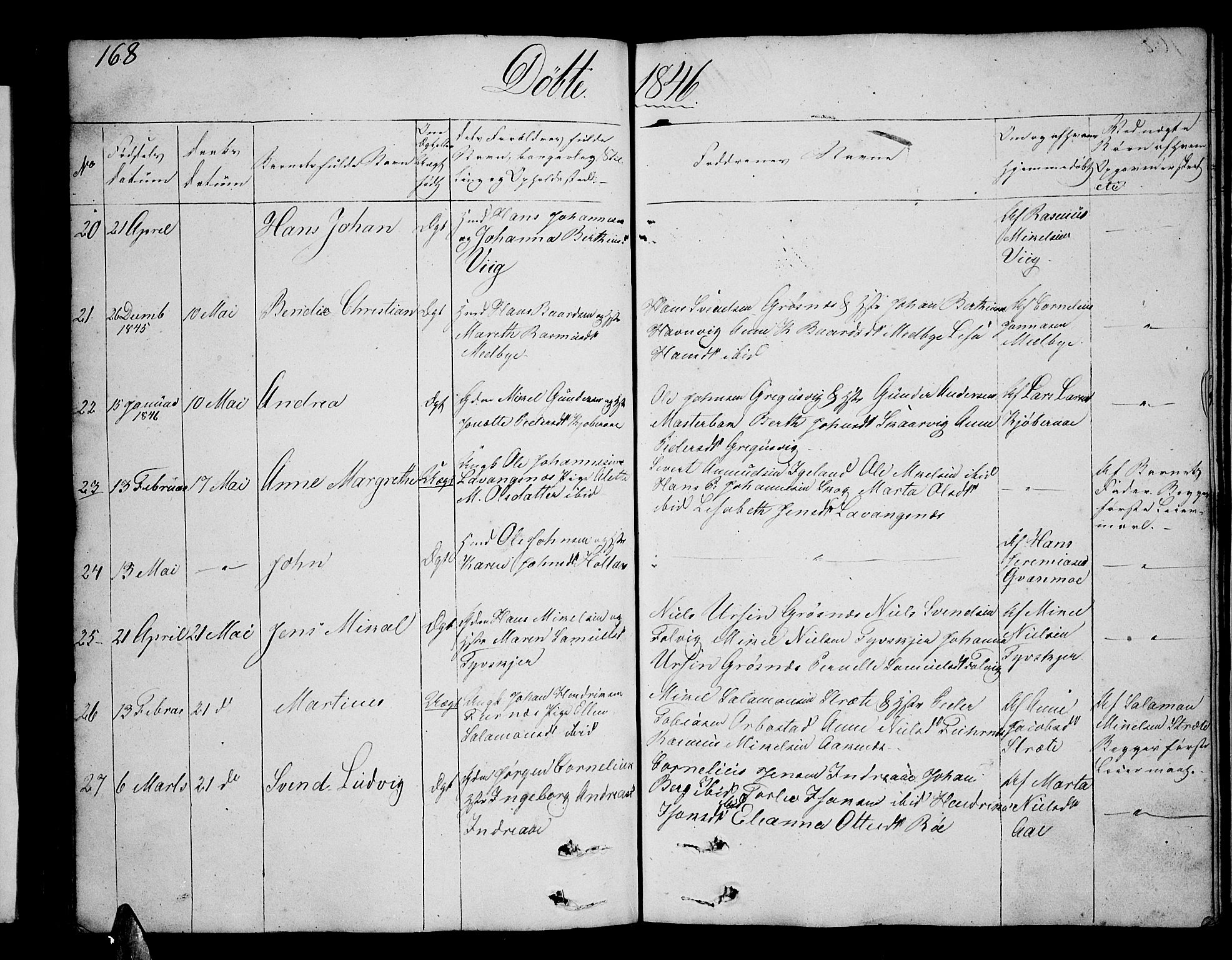 Ibestad sokneprestembete, AV/SATØ-S-0077/H/Ha/Hab/L0003klokker: Parish register (copy) no. 3, 1833-1852, p. 168