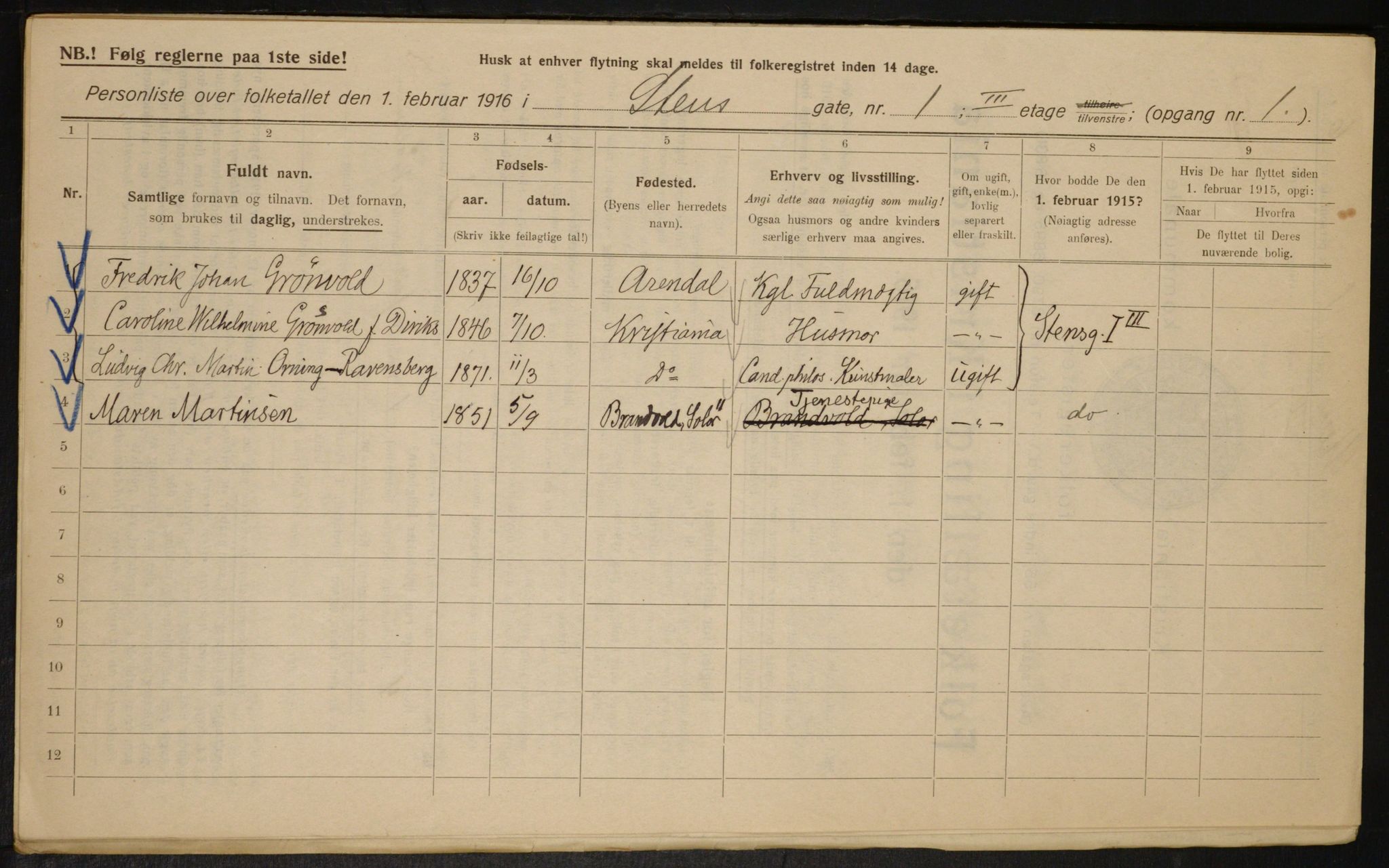 OBA, Municipal Census 1916 for Kristiania, 1916, p. 104457