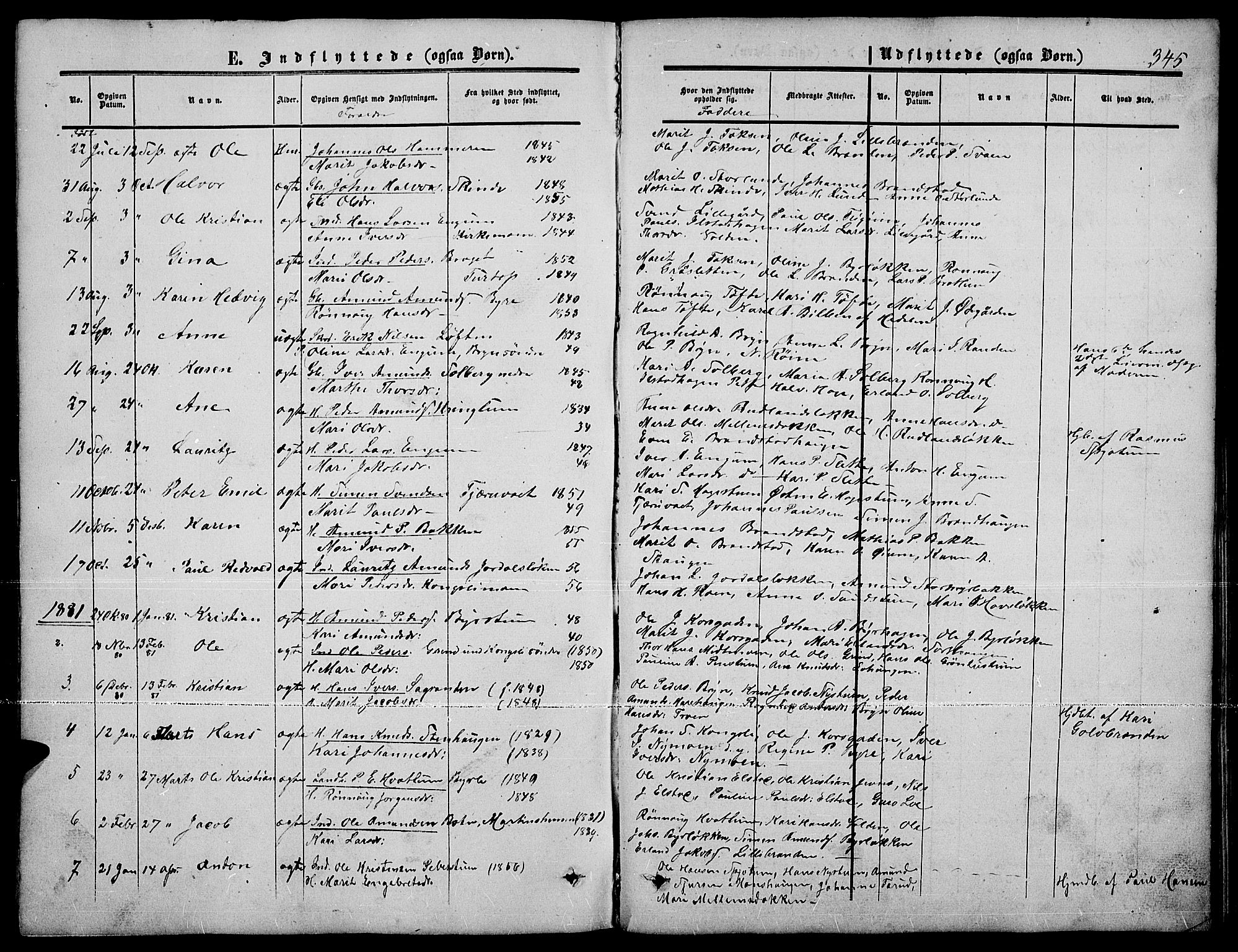 Nord-Fron prestekontor, SAH/PREST-080/H/Ha/Hab/L0001: Parish register (copy) no. 1, 1851-1883, p. 345