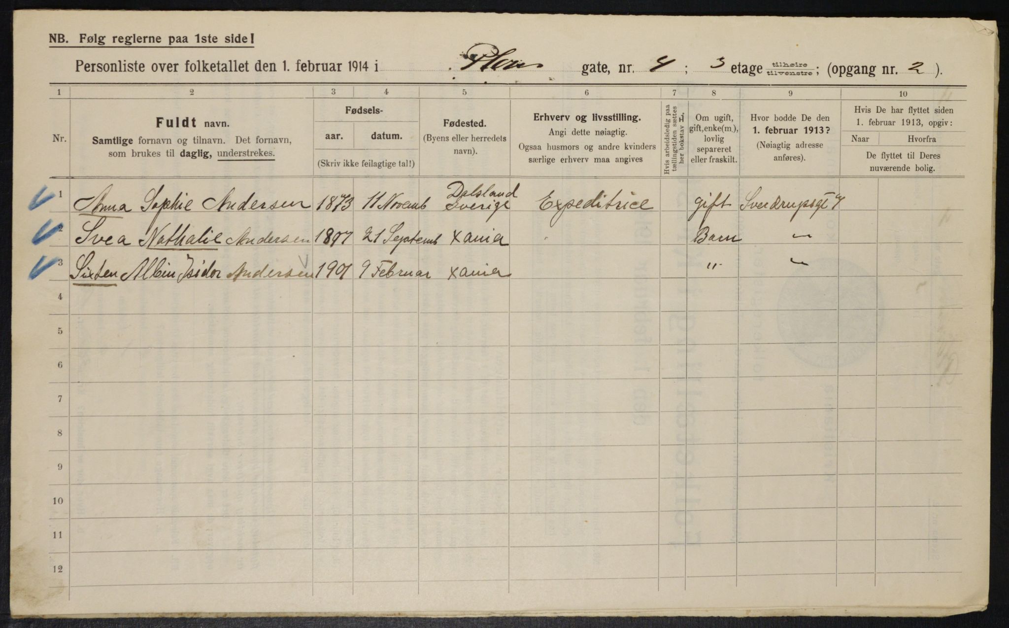 OBA, Municipal Census 1914 for Kristiania, 1914, p. 80987