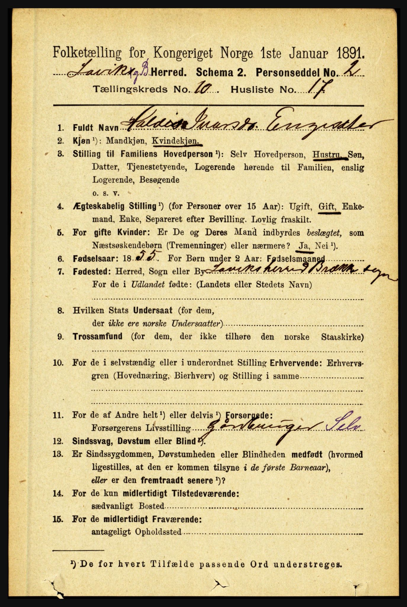 RA, 1891 census for 1415 Lavik og Brekke, 1891, p. 2099