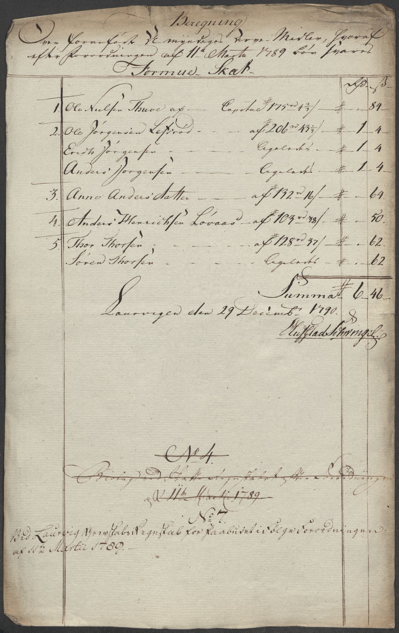 Rentekammeret inntil 1814, Reviderte regnskaper, Mindre regnskaper, AV/RA-EA-4068/Rf/Rfe/L0021: Larvik grevskap, Lista fogderi, 1789, p. 16