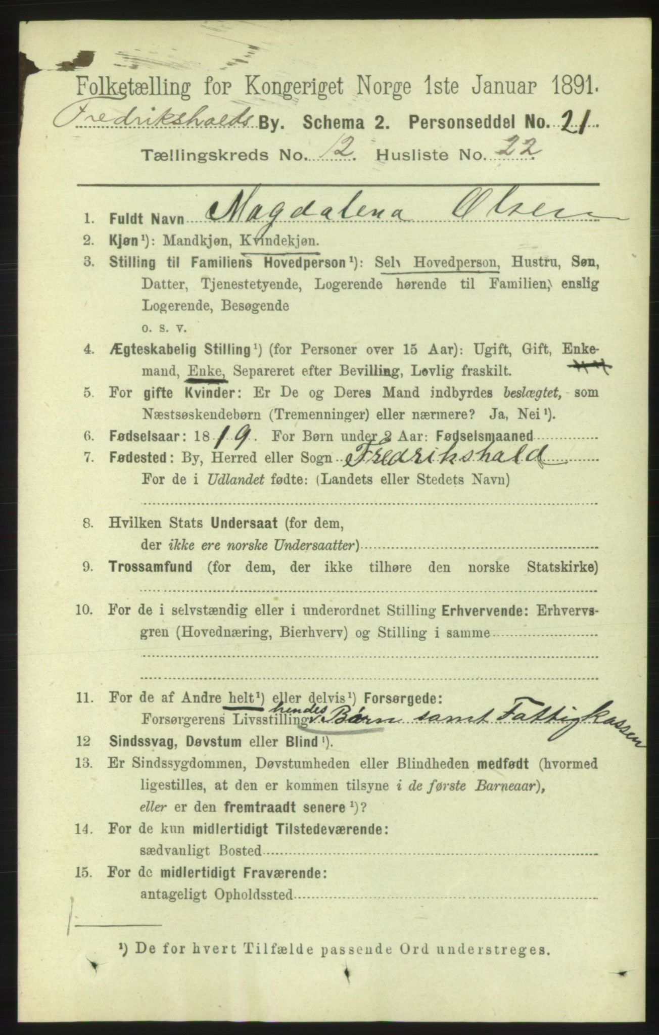 RA, 1891 census for 0101 Fredrikshald, 1891, p. 8556