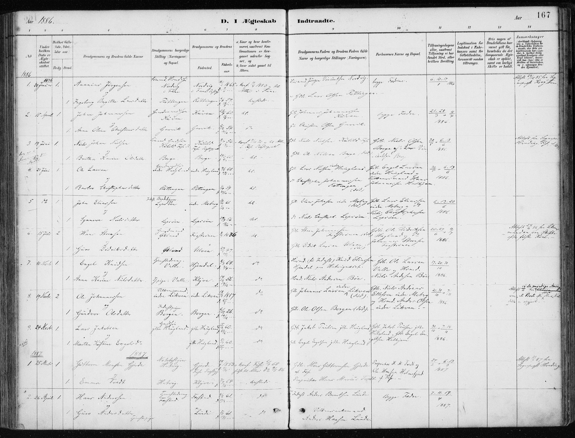 Os sokneprestembete, SAB/A-99929: Parish register (official) no. B 1, 1885-1902, p. 167