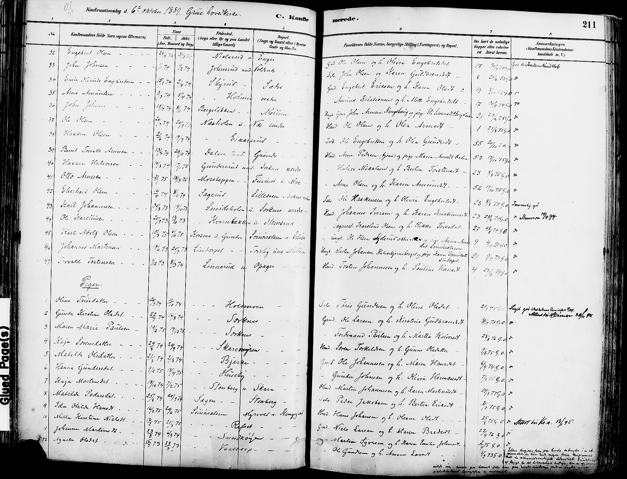 Grue prestekontor, SAH/PREST-036/H/Ha/Haa/L0012: Parish register (official) no. 12, 1881-1897, p. 211