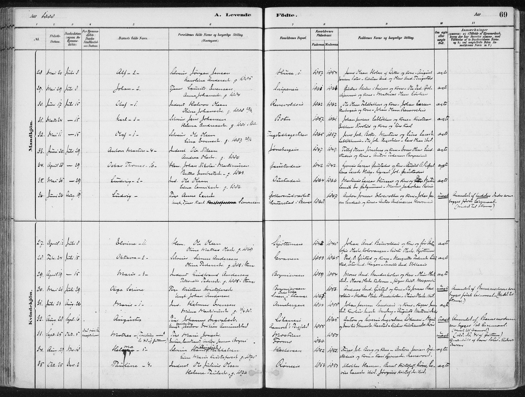 Romedal prestekontor, AV/SAH-PREST-004/K/L0010: Parish register (official) no. 10, 1880-1895, p. 69