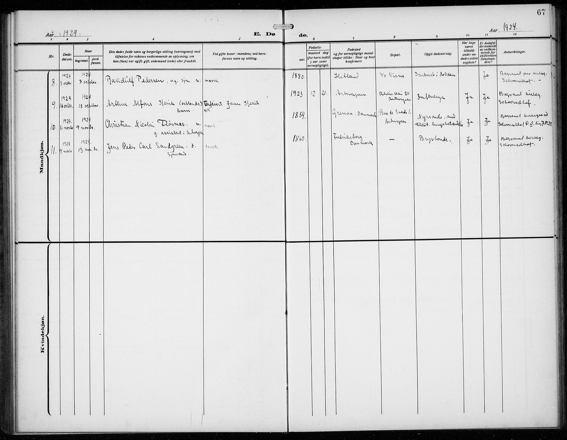 Den norske sjømannsmisjon i utlandet/Antwerpen, SAB/SAB/PA-0105/H/Ha/L0003: Parish register (official) no. A 3, 1914-1930, p. 67