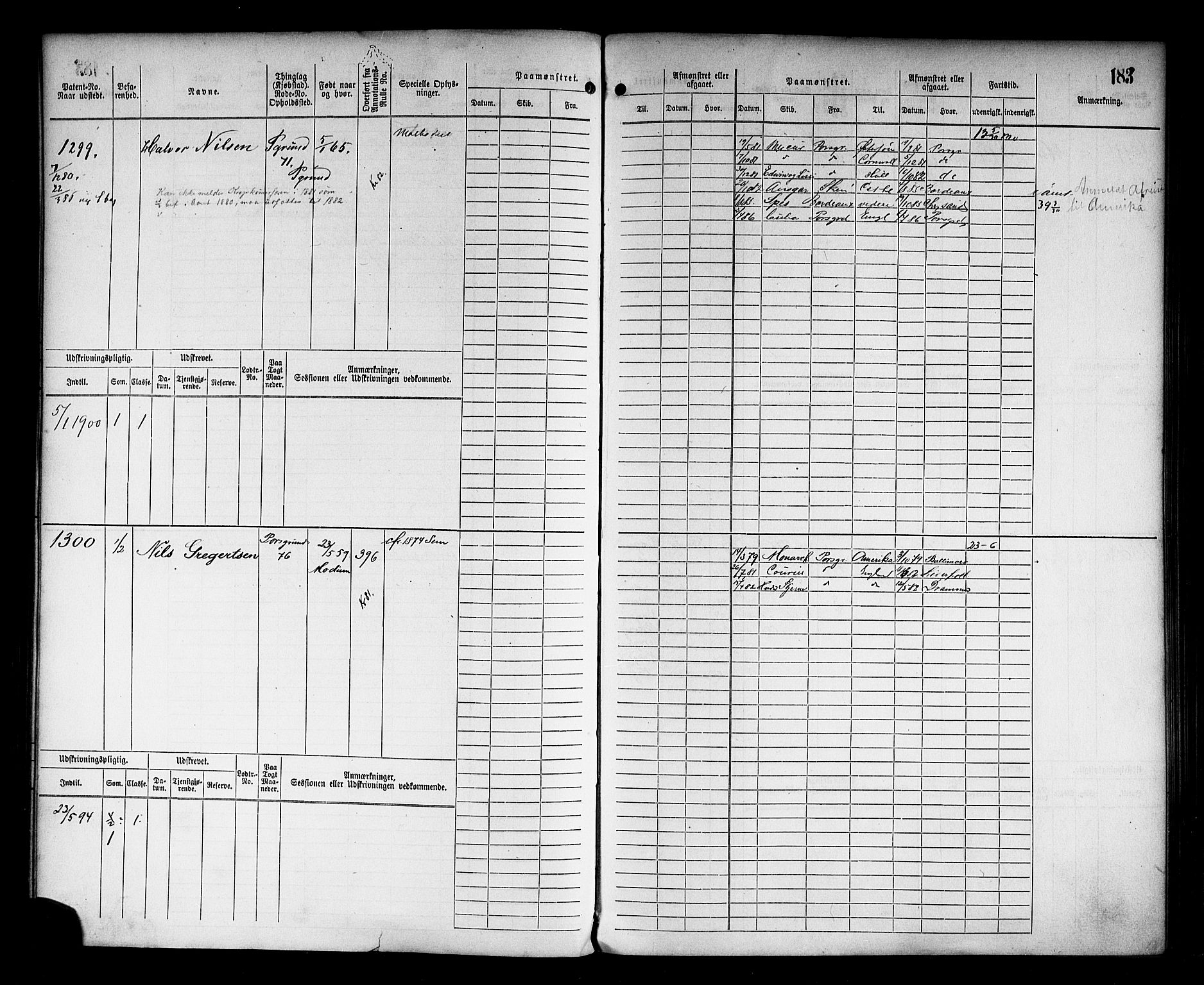 Porsgrunn innrulleringskontor, SAKO/A-829/F/Fc/L0005: Hovedrulle, 1873-1894, p. 183