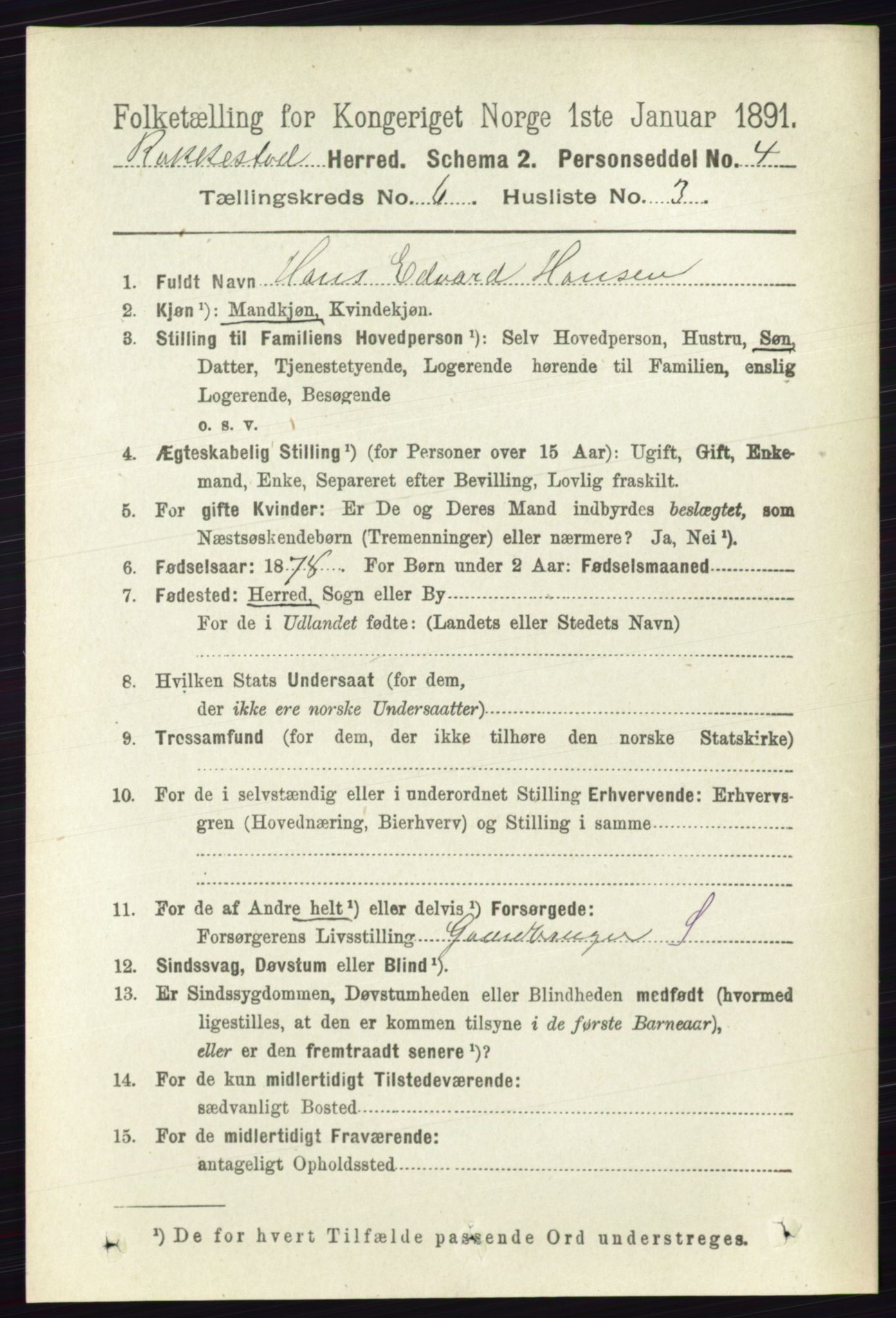 RA, 1891 census for 0128 Rakkestad, 1891, p. 2498