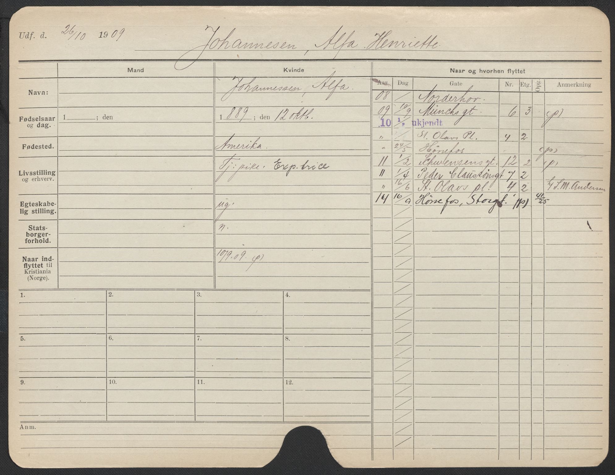 Oslo folkeregister, Registerkort, AV/SAO-A-11715/F/Fa/Fac/L0017: Kvinner, 1906-1914, p. 578a