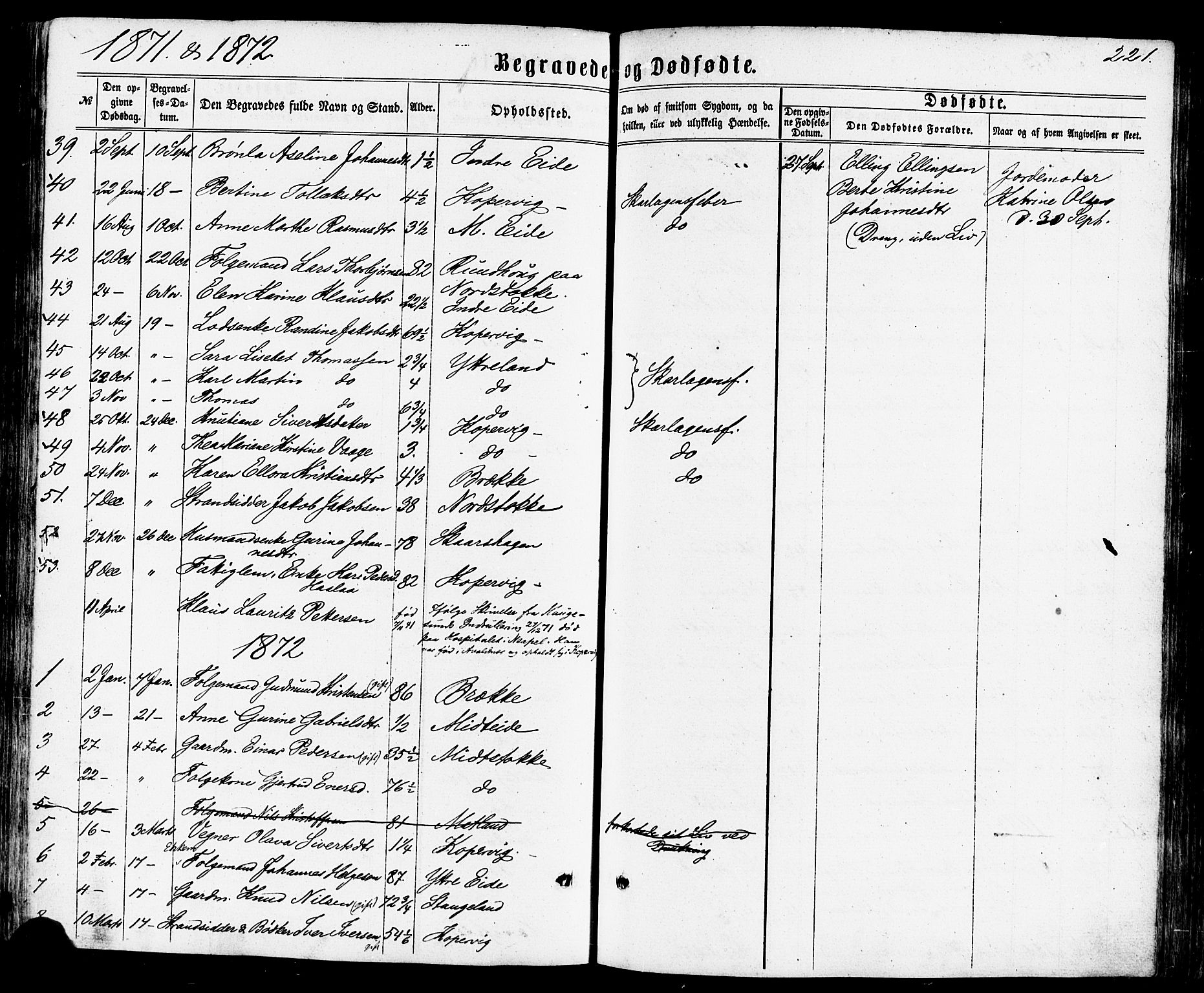 Avaldsnes sokneprestkontor, SAST/A -101851/H/Ha/Haa/L0011: Parish register (official) no. A 11, 1861-1880, p. 221