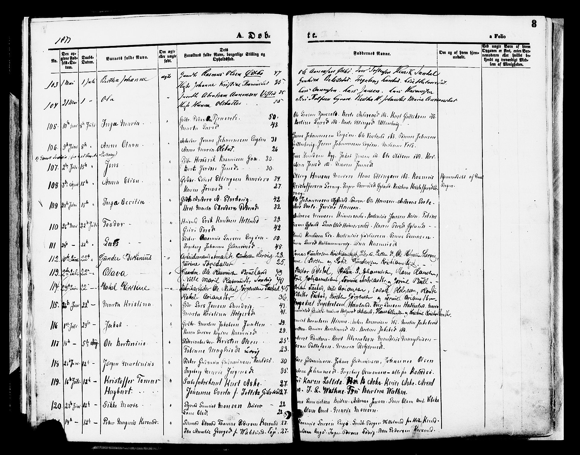 Hetland sokneprestkontor, SAST/A-101826/30/30BA/L0008: Parish register (official) no. A 8, 1877-1884, p. 8