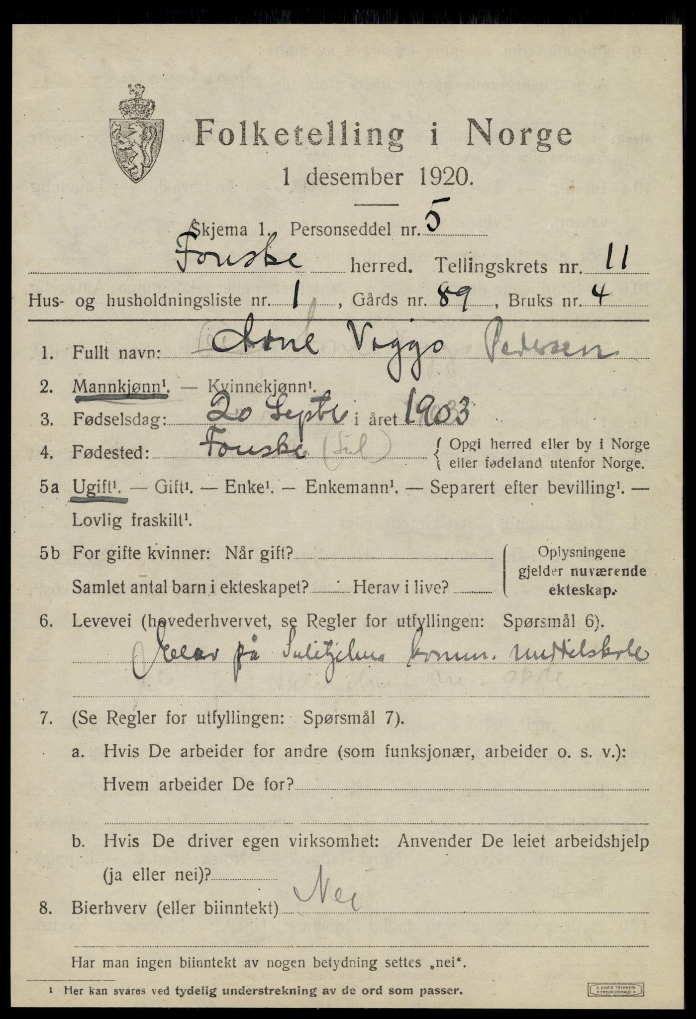 SAT, 1920 census for Fauske, 1920, p. 7788