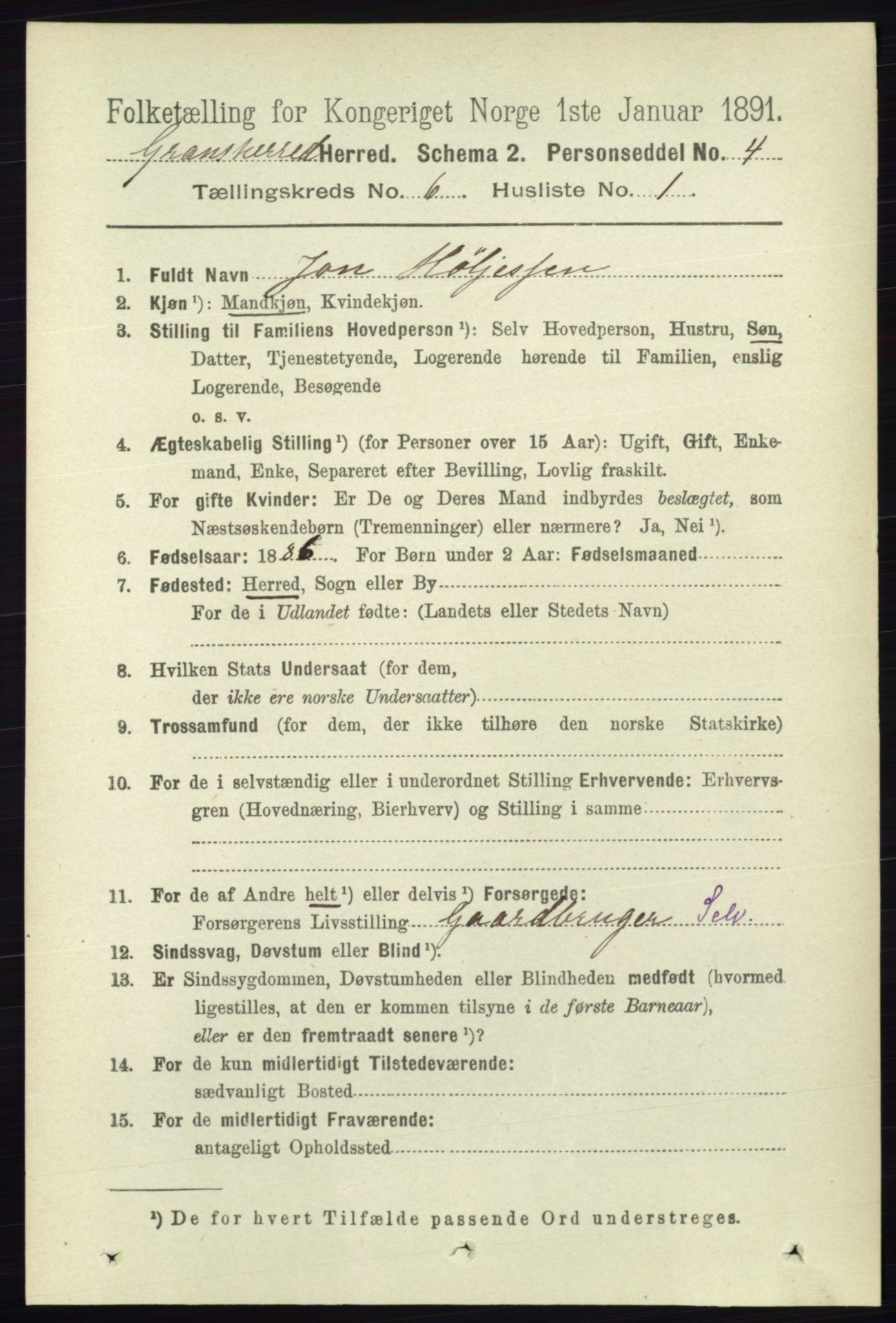 RA, 1891 census for 0824 Gransherad, 1891, p. 1012