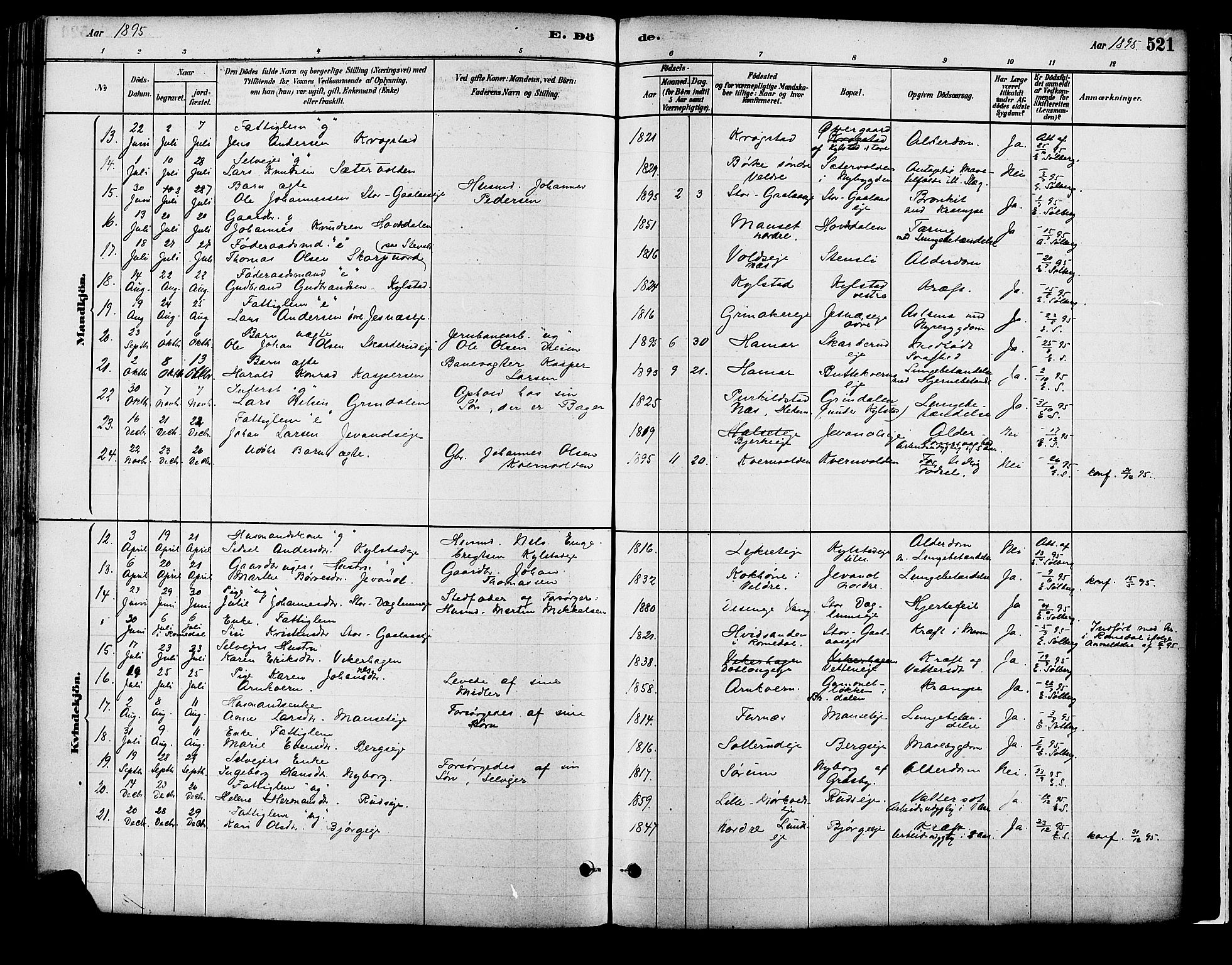 Vang prestekontor, Hedmark, AV/SAH-PREST-008/H/Ha/Haa/L0018B: Parish register (official) no. 18B, 1880-1906, p. 521