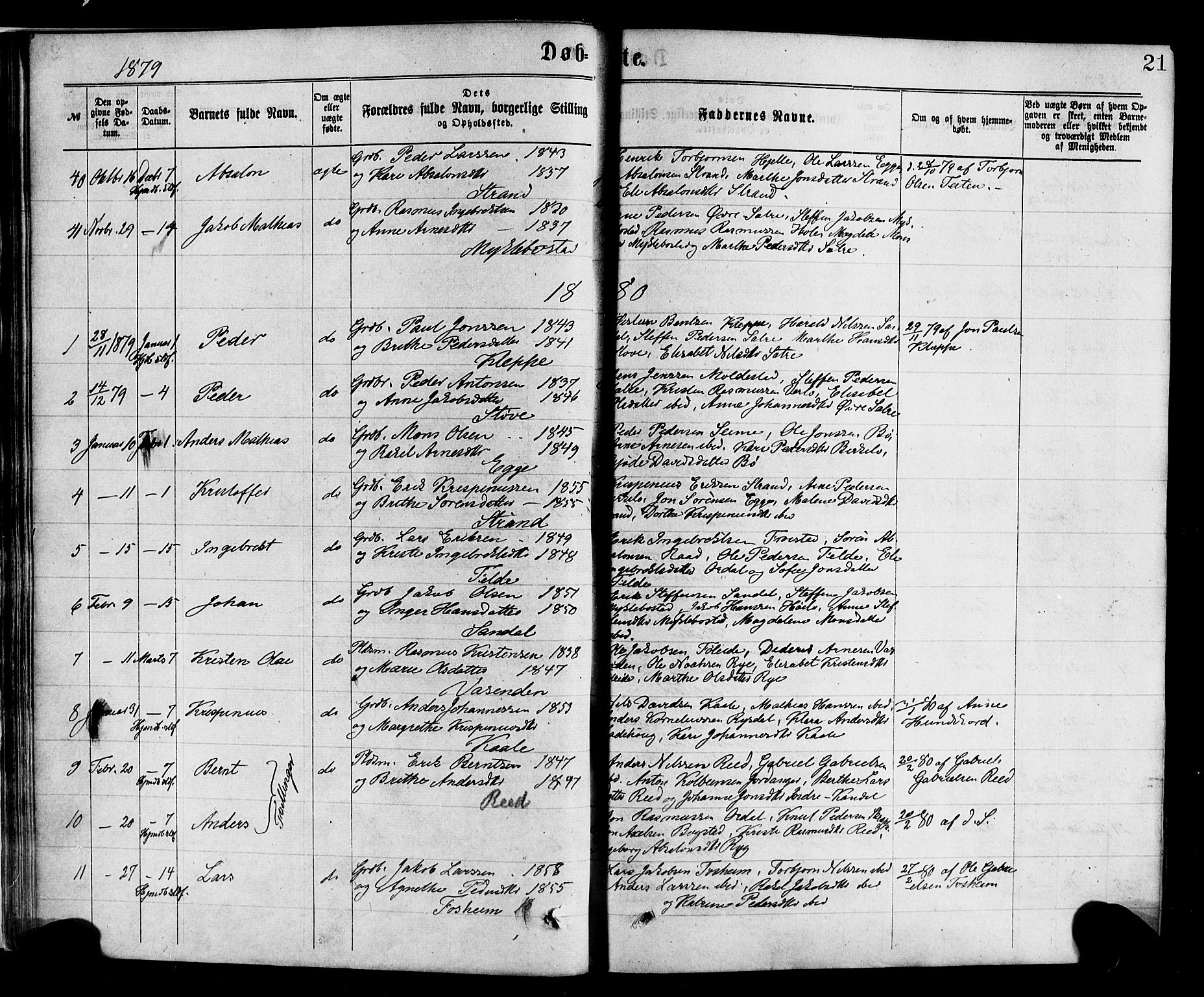 Gloppen sokneprestembete, AV/SAB-A-80101/H/Haa/Haac/L0001: Parish register (official) no. C 1, 1871-1886, p. 21