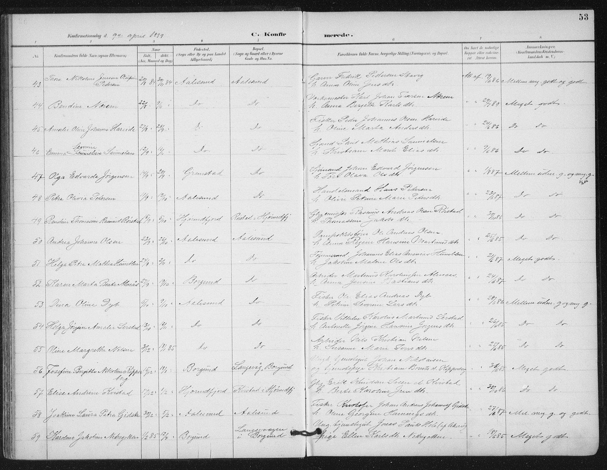 Ministerialprotokoller, klokkerbøker og fødselsregistre - Møre og Romsdal, AV/SAT-A-1454/529/L0457: Parish register (official) no. 529A07, 1894-1903, p. 53