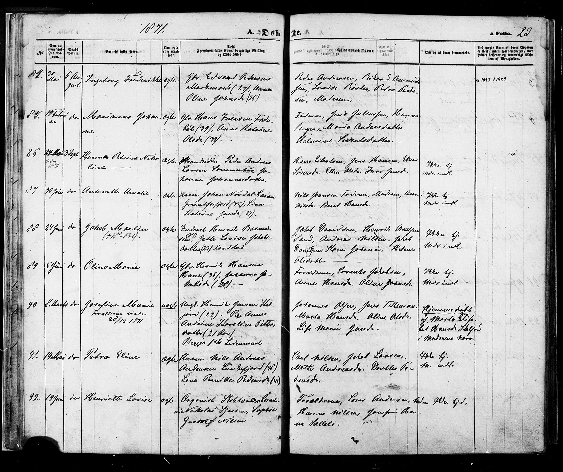 Ministerialprotokoller, klokkerbøker og fødselsregistre - Nordland, SAT/A-1459/888/L1242: Parish register (official) no. 888A08, 1870-1875, p. 23