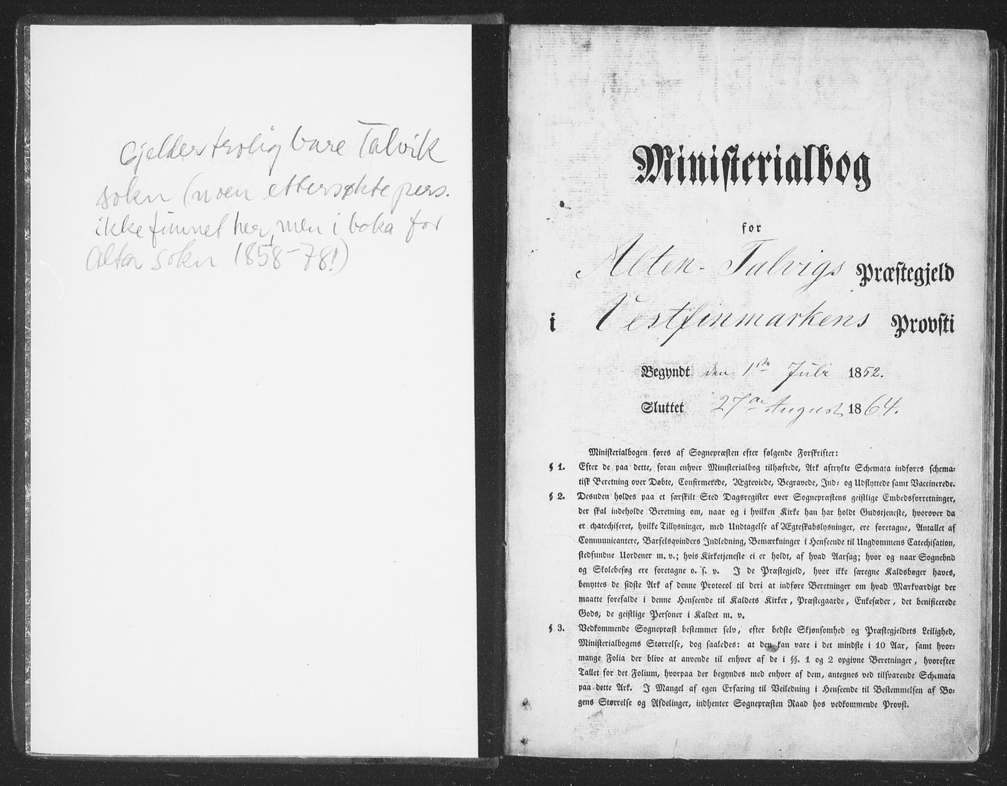 Talvik sokneprestkontor, SATØ/S-1337/H/Ha/L0010kirke: Parish register (official) no. 10, 1852-1864
