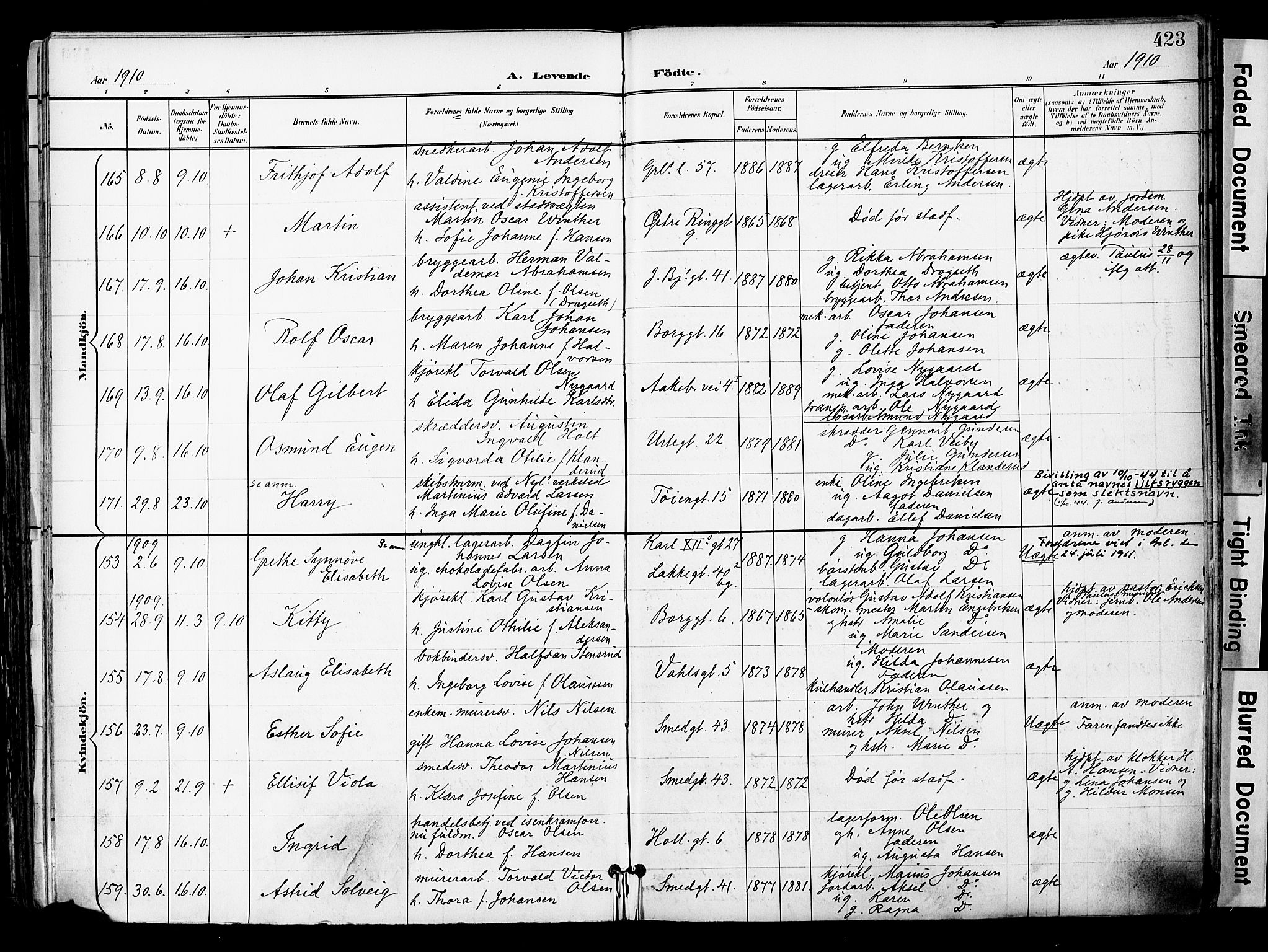 Grønland prestekontor Kirkebøker, SAO/A-10848/F/Fa/L0014: Parish register (official) no. 14, 1900-1911, p. 423