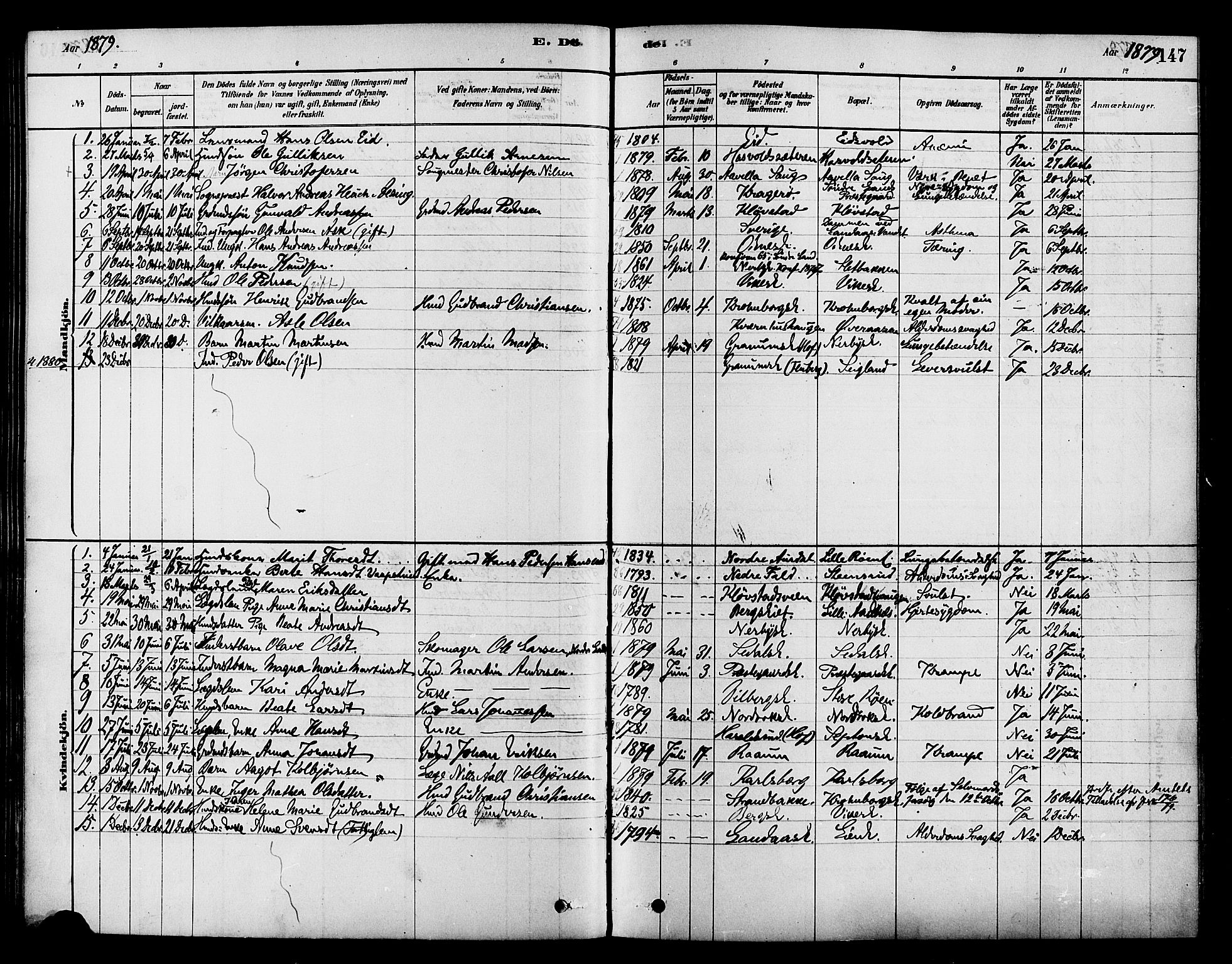 Søndre Land prestekontor, SAH/PREST-122/K/L0002: Parish register (official) no. 2, 1878-1894, p. 147